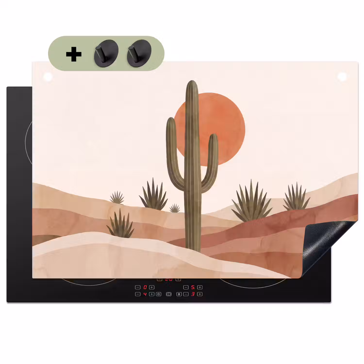 Cactus - Duinen - Modern - Landschap - Groen Inductie beschemer met haakjes klein -3d