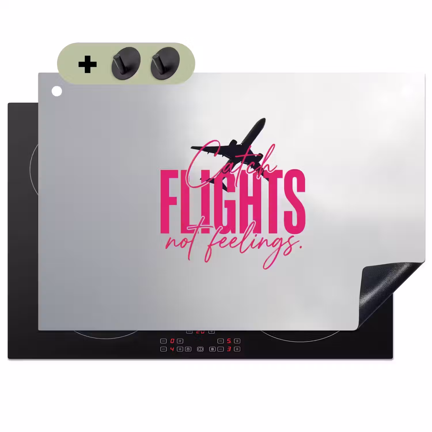 Catch flights not feelings - Vliegtuig - Roze Inductie beschemer met haakjes klein -3d