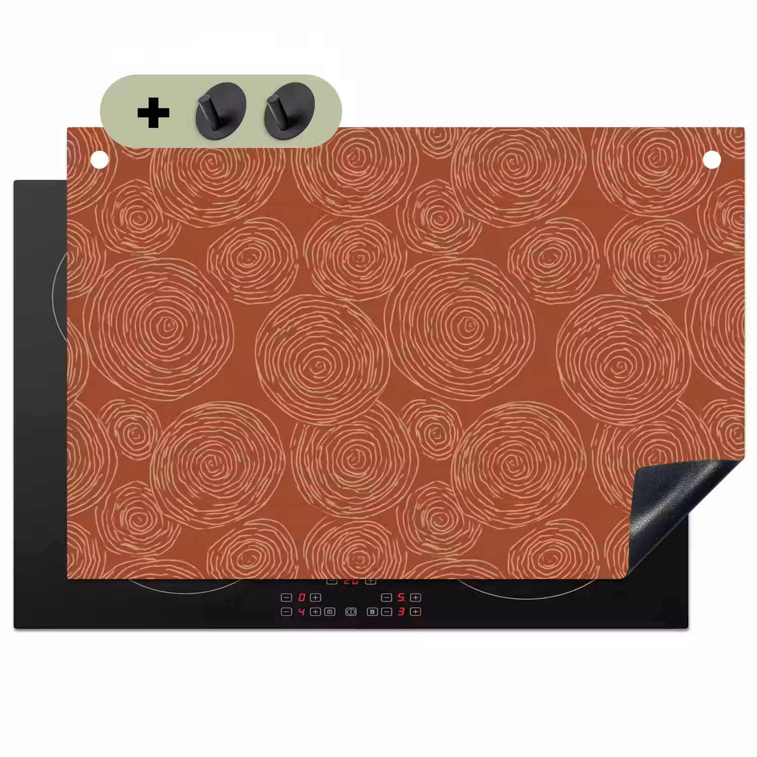 Cirkels - Abstract - Artistiek - Terracotta Inductie beschemer met haakjes klein 777 -3d