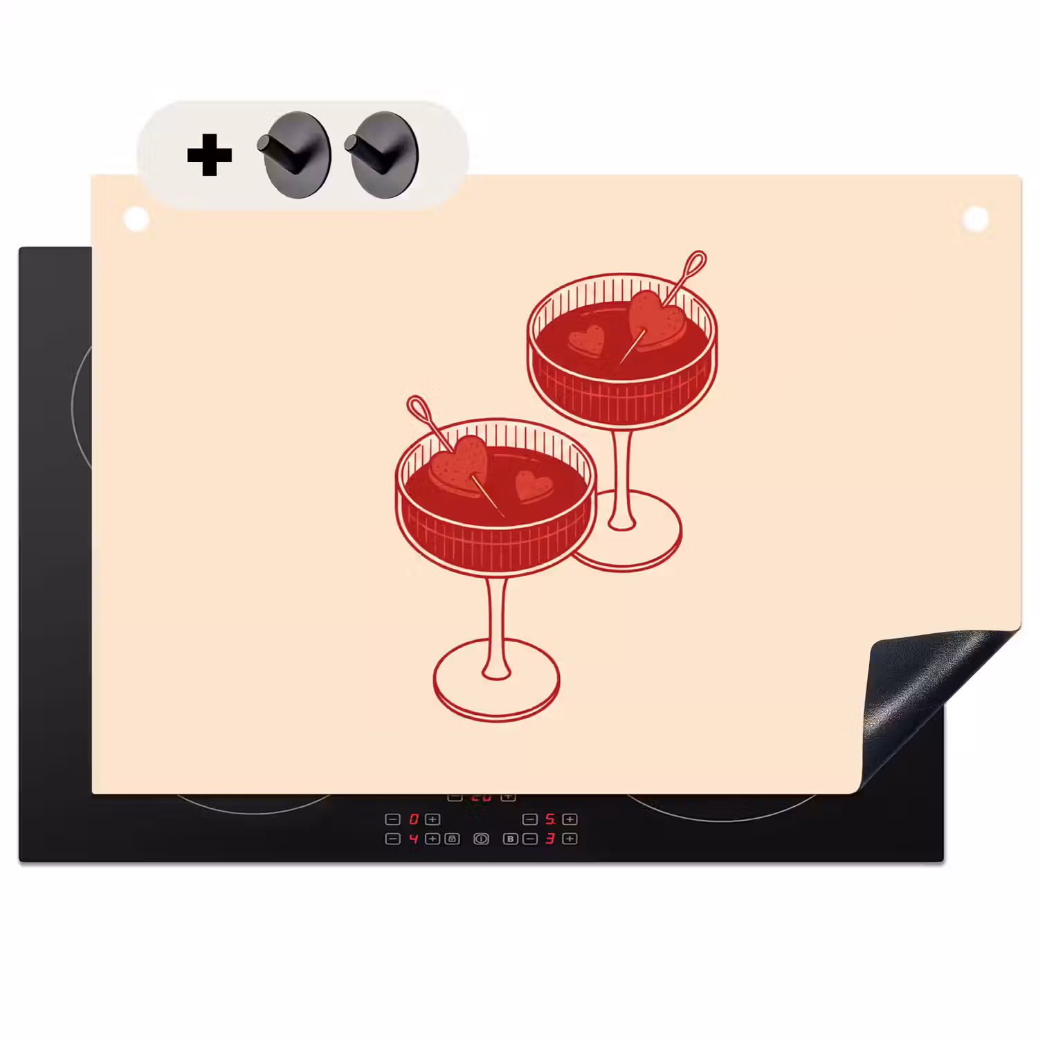 Cocktail - Hartjes - Liefde - Illustratie - Rood Inductie beschemer met haakjes klein -3d