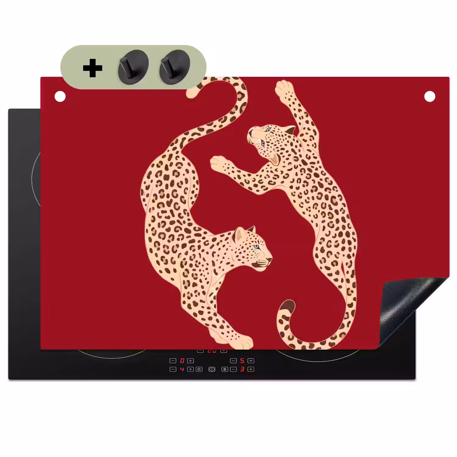 Dieren - Luipaard - Abstract - Rood - Modern Inductie beschemer met haakjes klein -3d