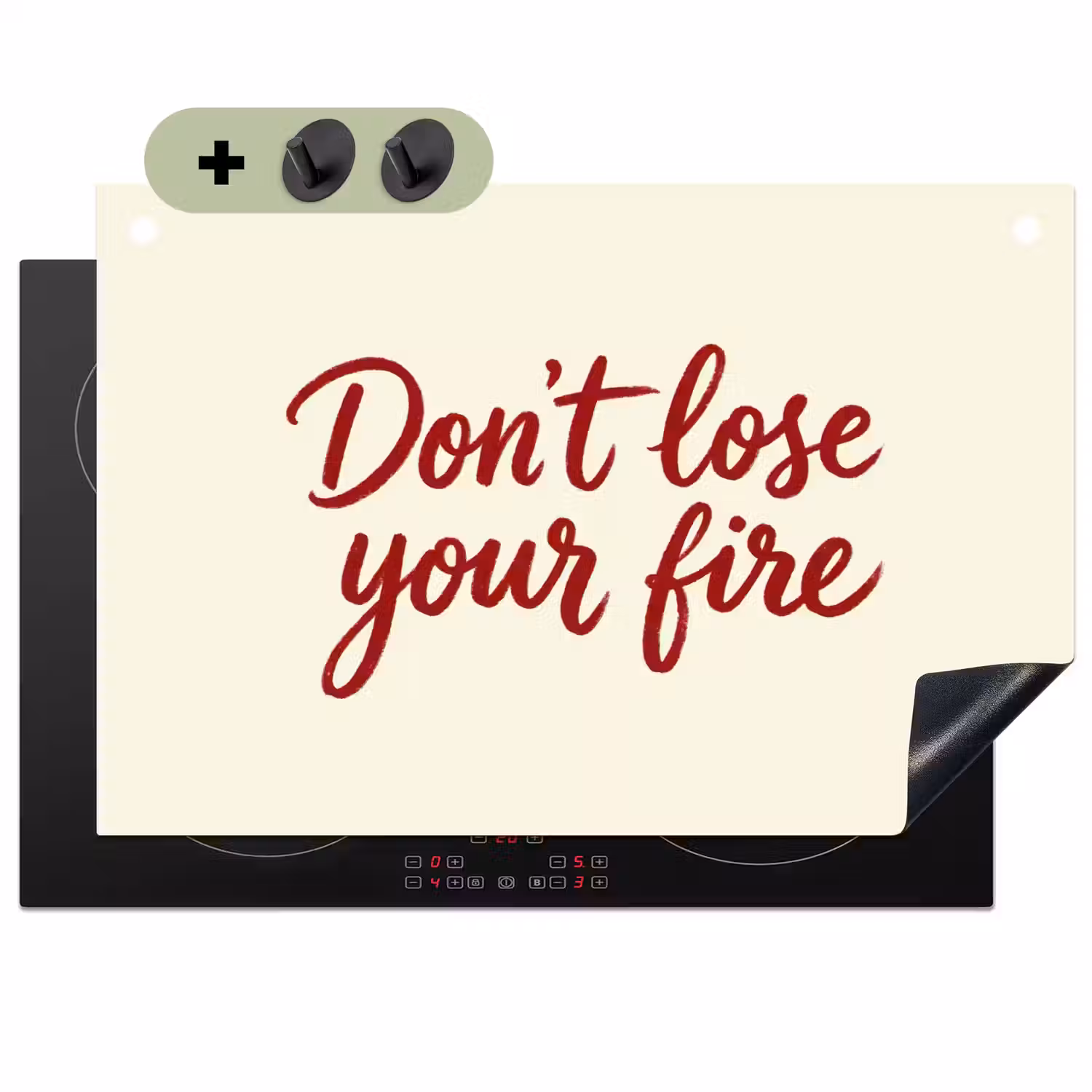 Don't lose your fire - Rood - Wit - Minimalistisch Inductie beschemer met haakjes klein -3d