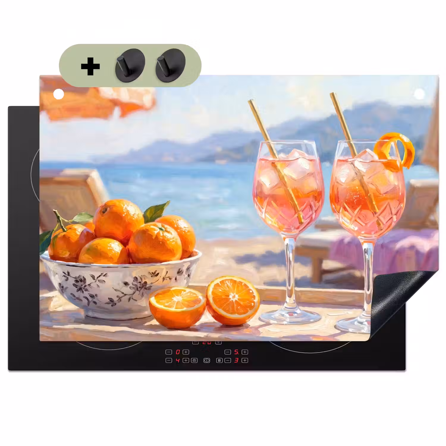 Drank - Glazen - Strand - Zomer - Oranje Inductie beschemer met haakjes klein -3d