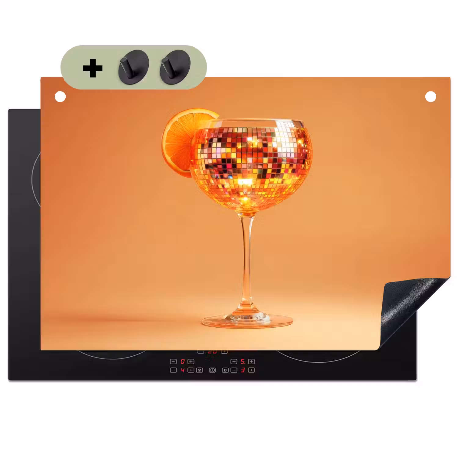 Drank - Oranje - Glitter - Disco Inductie beschemer met haakjes klein -3d