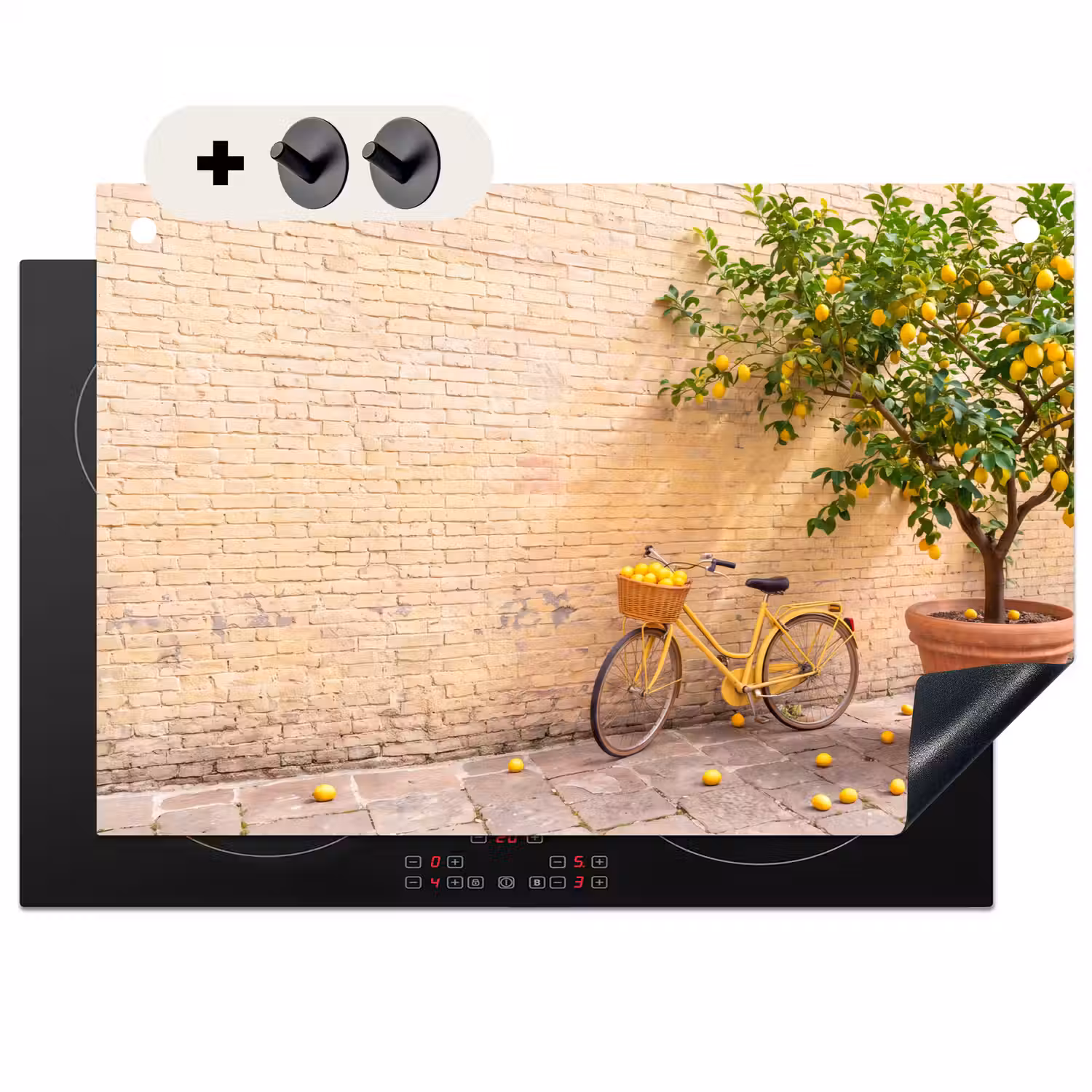 Fiets - Mand - Eten - Geel - Zomer Inductie beschemer met haakjes klein -3d