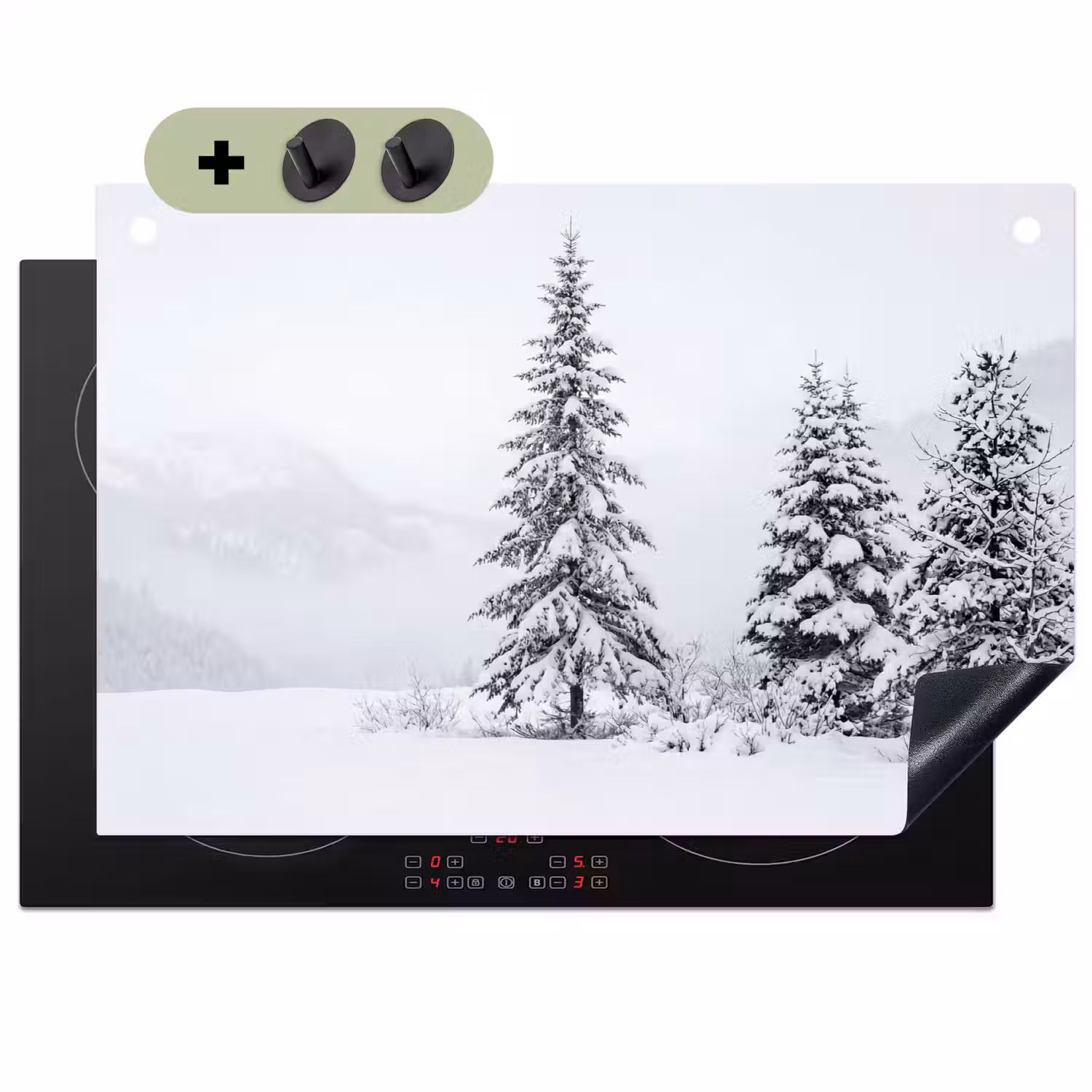 Fijnsparren - Sneeuw - Winter - Landschap - Stilte Inductie beschemer met haakjes klein -3d