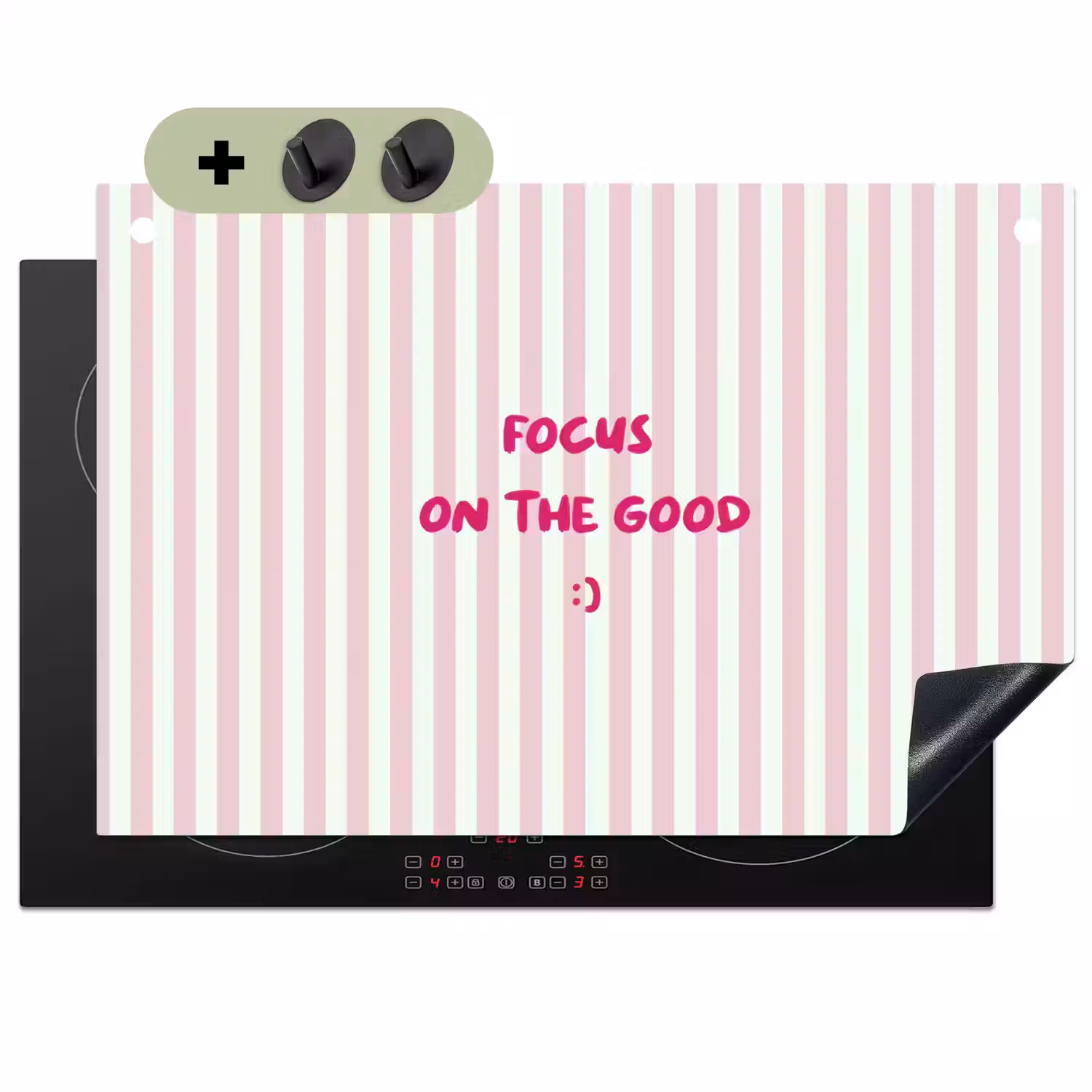 Focus on the good - Strepen - Roze - Smiley Inductie beschemer met haakjes klein -3d