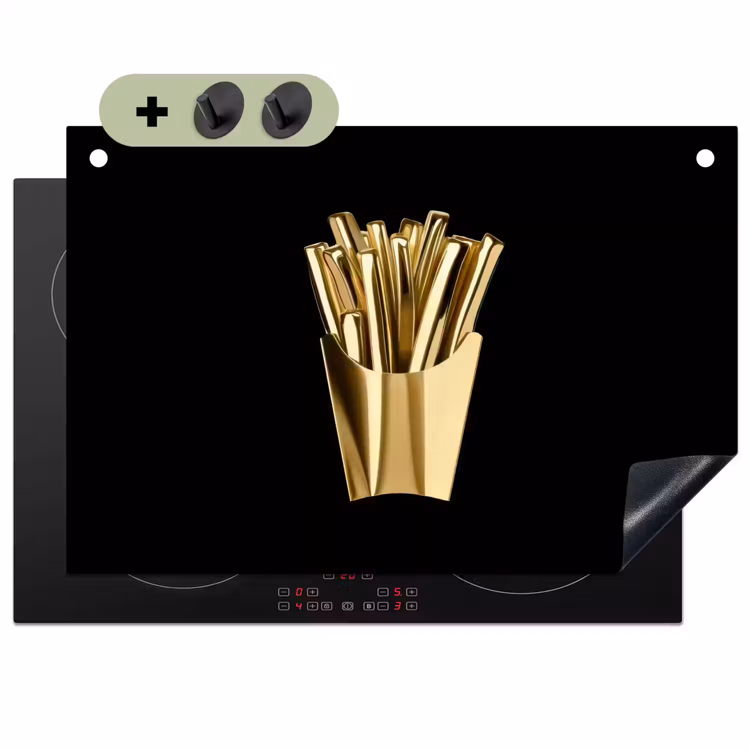 Friet - Goud - Chrome - Eten Inductie beschemer met haakjes klein -3d