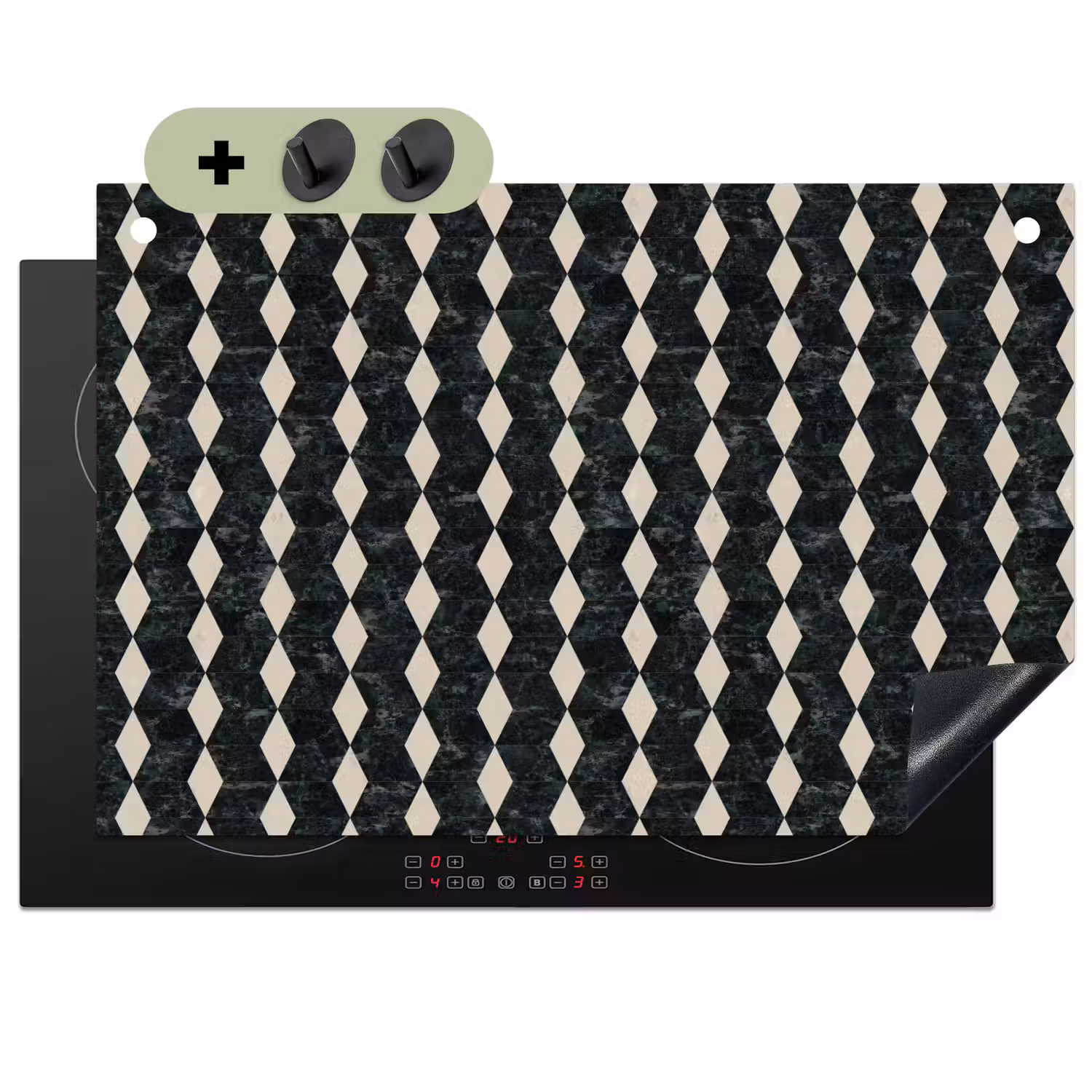 Geometrisch - Patroon - Marmer - Groen Inductie beschemer met haakjes klein 777 -3d
