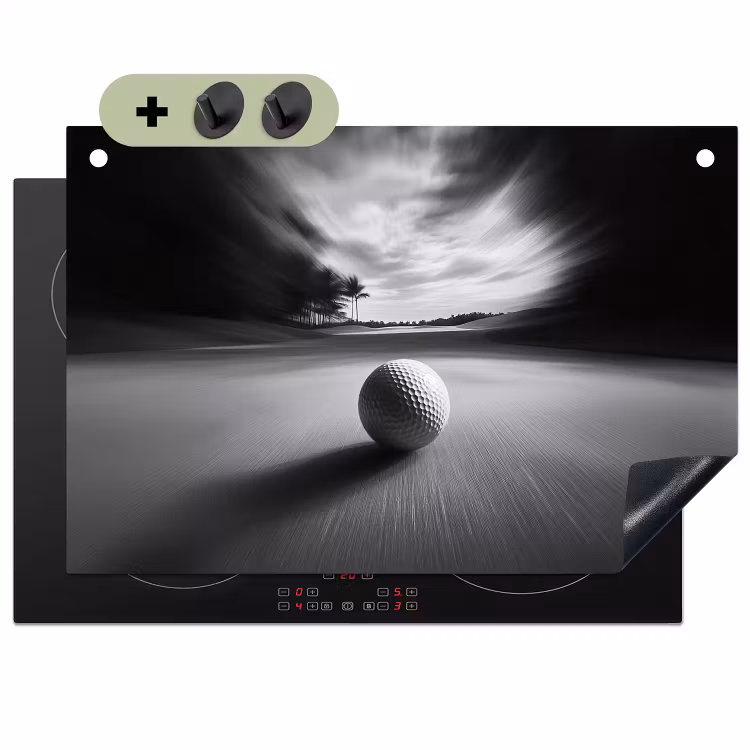 Golfbal - Wazig - Zwart Inductie beschemer met haakjes klein -3d