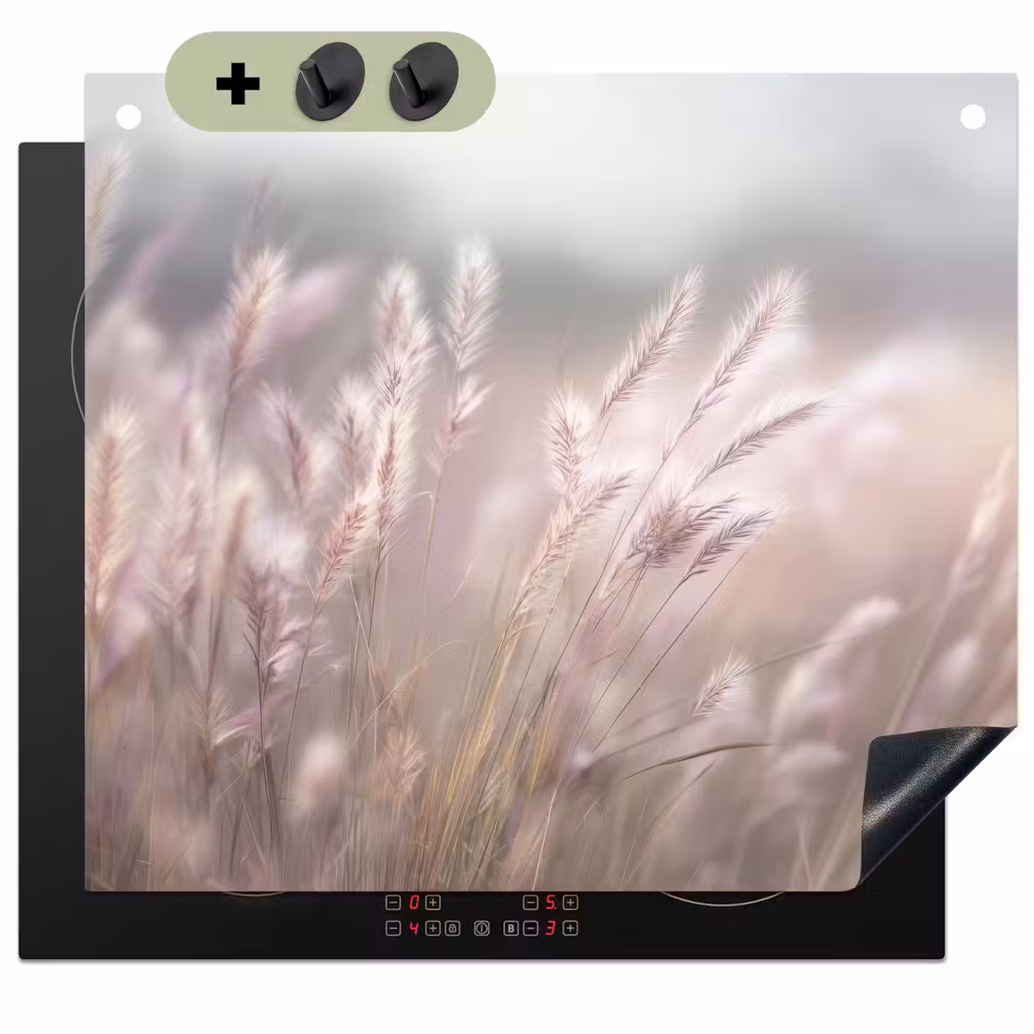 Graspluimen - Wind - Beige - Mistig Inductie beschemer met haakjes middel -3d
