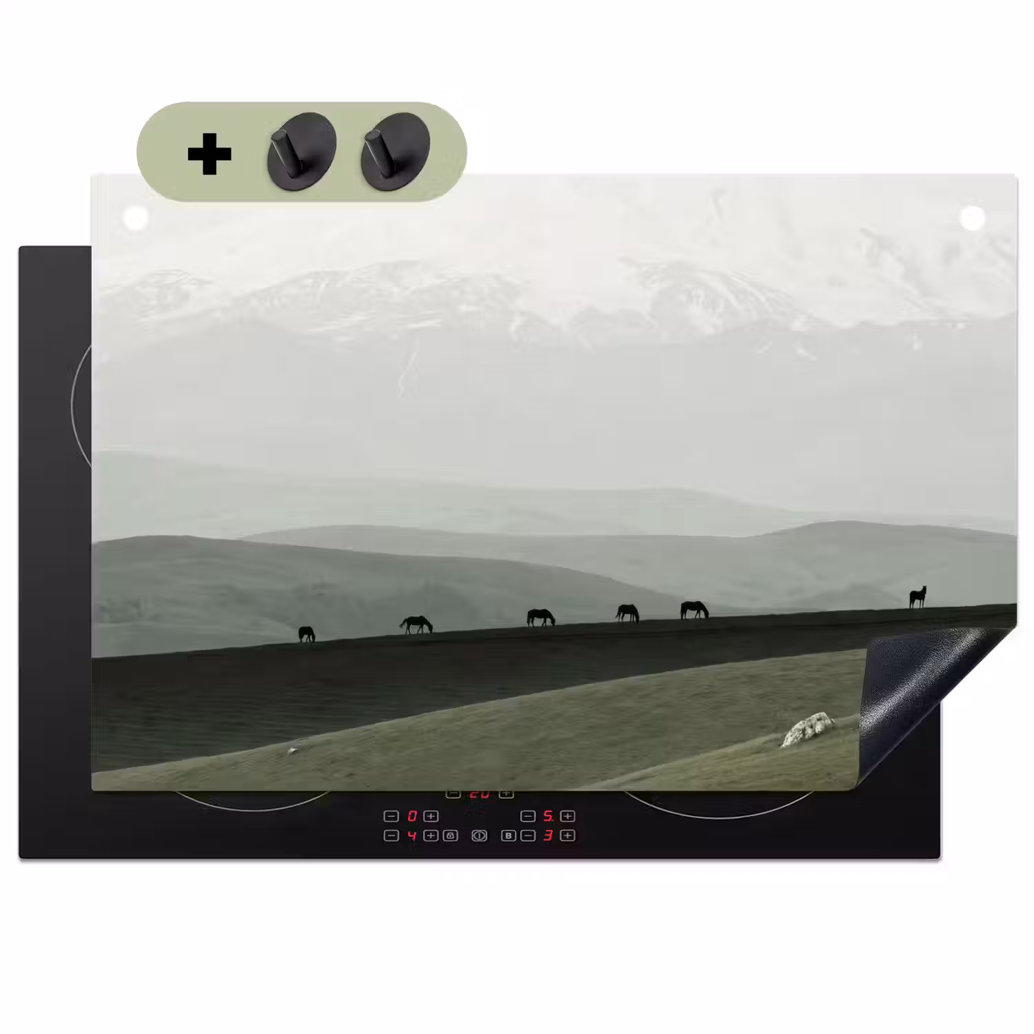 Grijs - Berg - Paarden Inductie beschemer met haakjes klein -3d