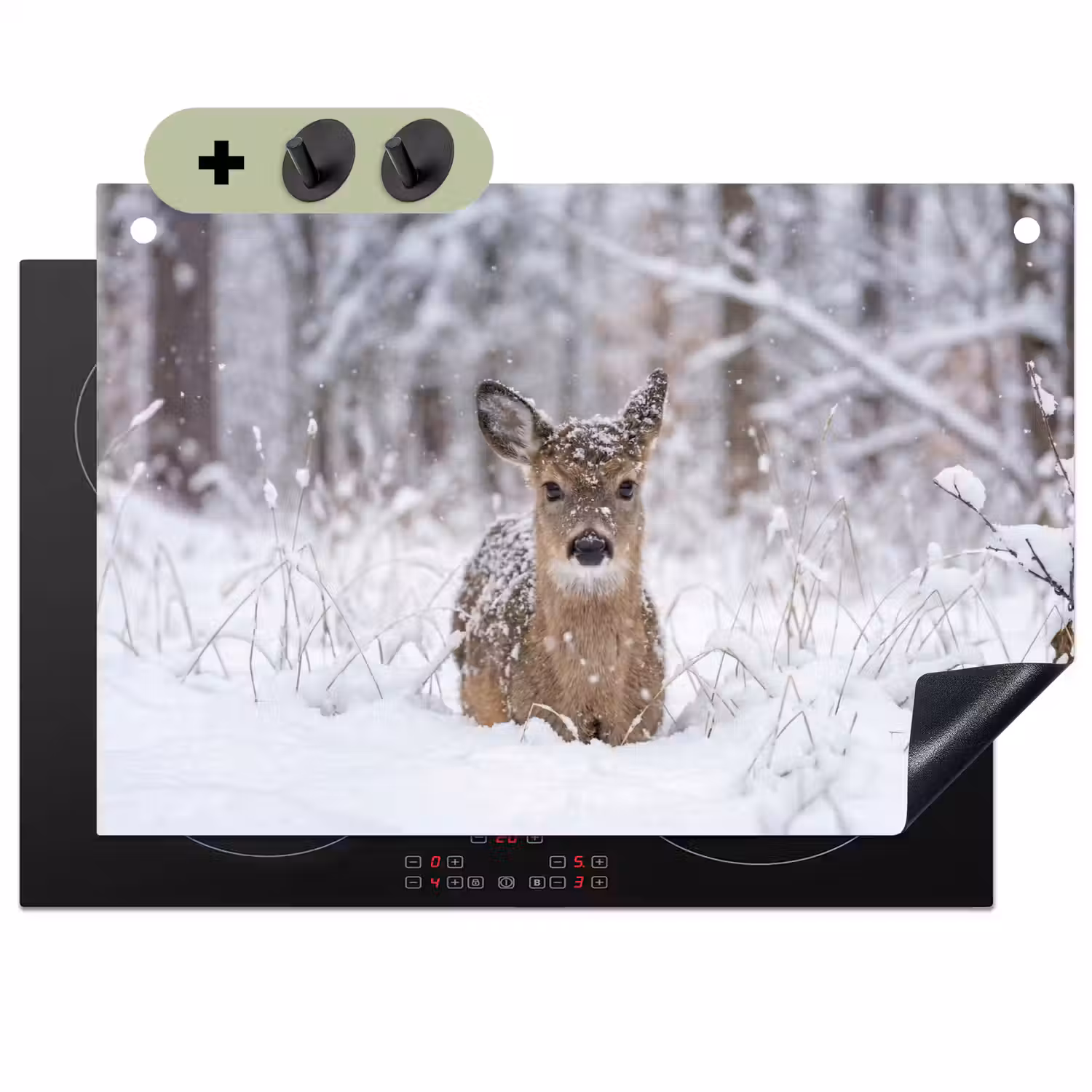 Hert - Sneeuw - Bos - Dieren - Vertederend Inductie beschemer met haakjes klein -3d
