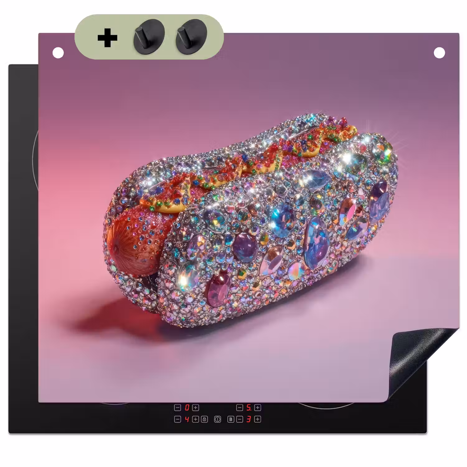 Hotdog - Steentjes - Glitters - Paars Inductie beschemer met haakjes middel -3d