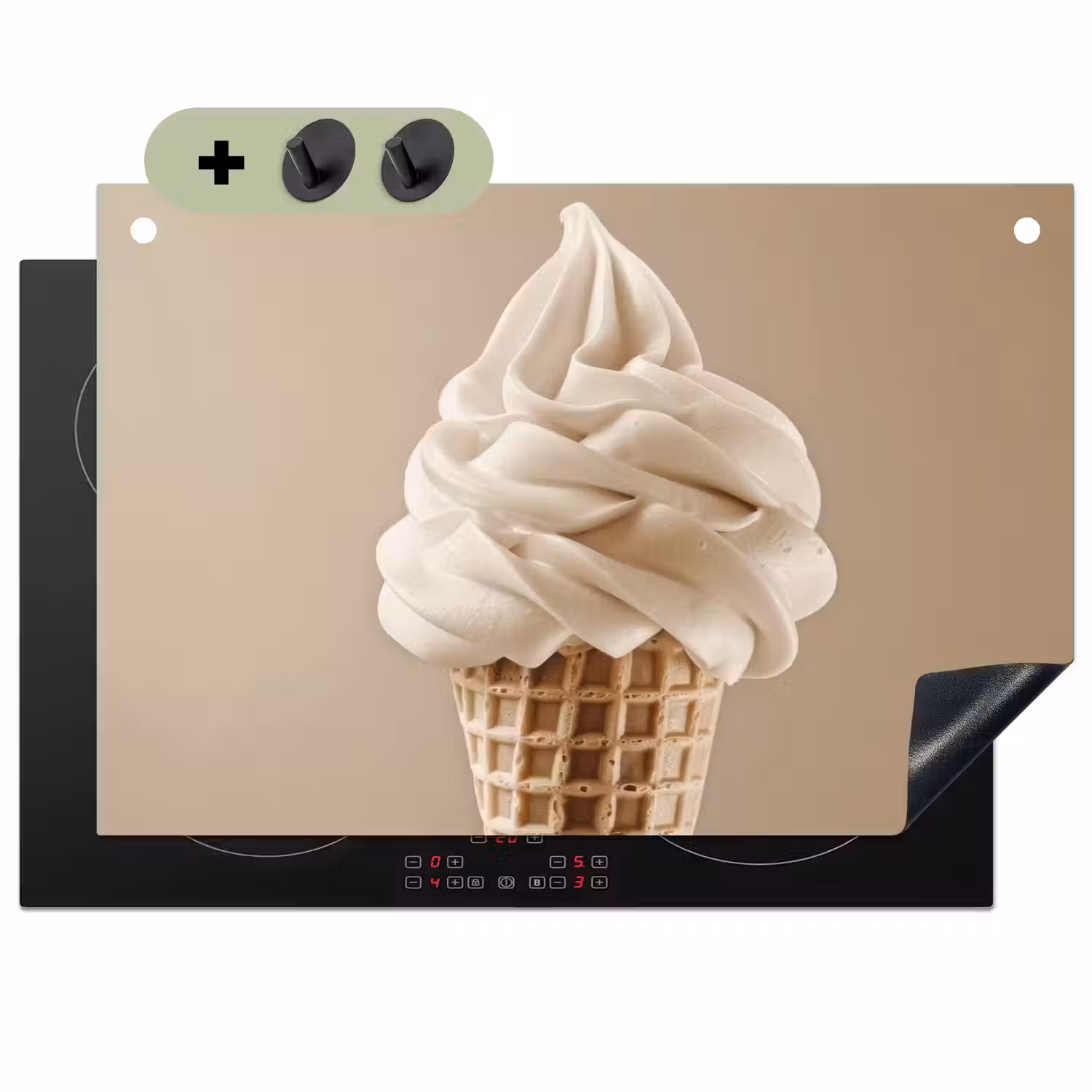IJs - Softijs - Romig - Hoorntje - Beige Inductie beschemer met haakjes klein -3d