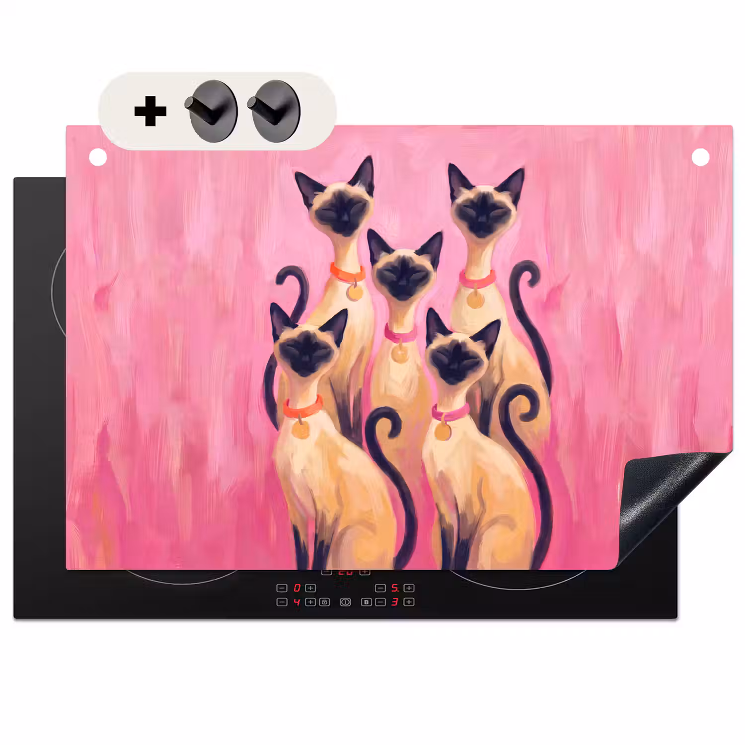 Kat - Groep - Dieren - Modern - Roze Inductie beschemer met haakjes klein -3d