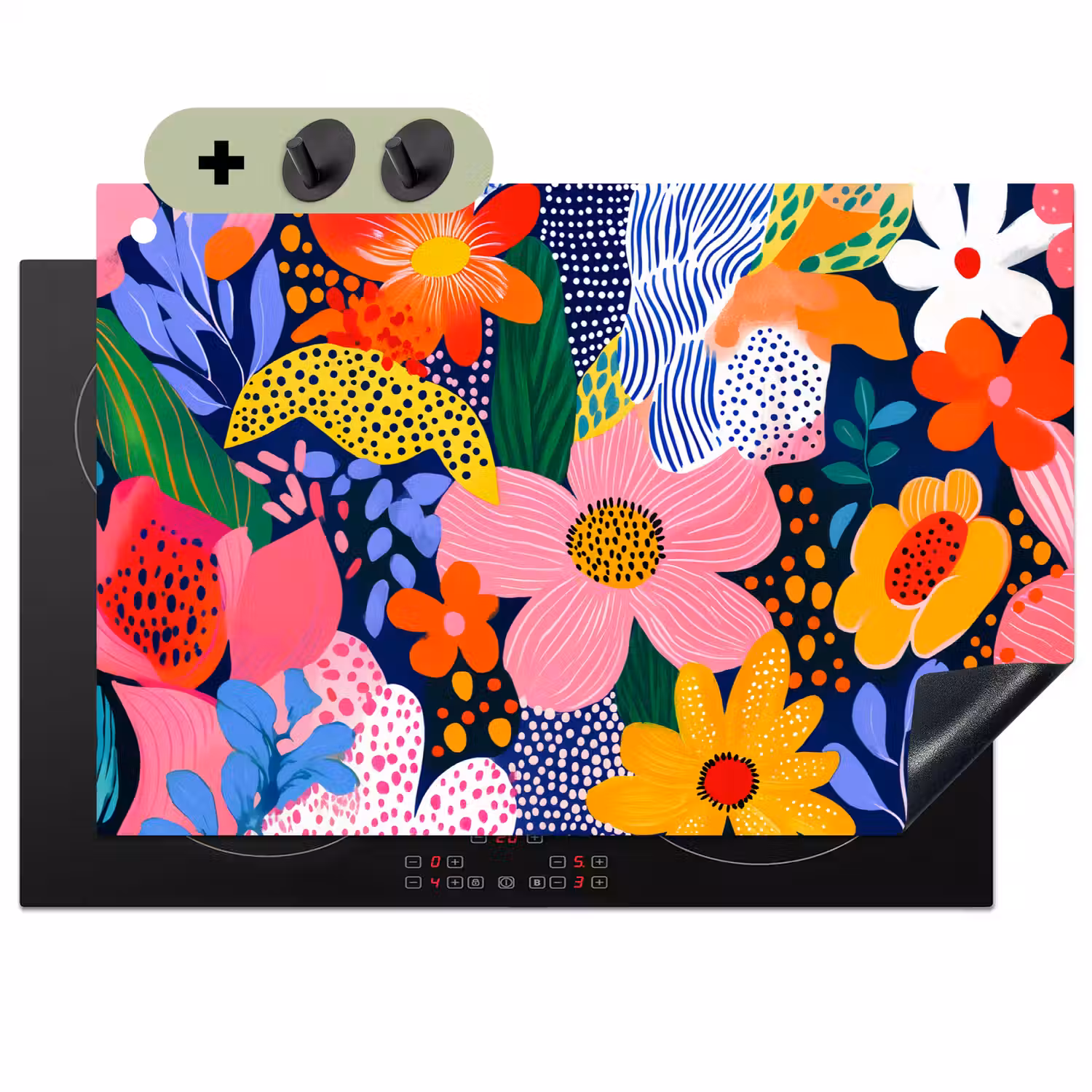 Kleurrijk - Bloemen - Abstract - Stippen Inductie beschemer met haakjes klein -3d