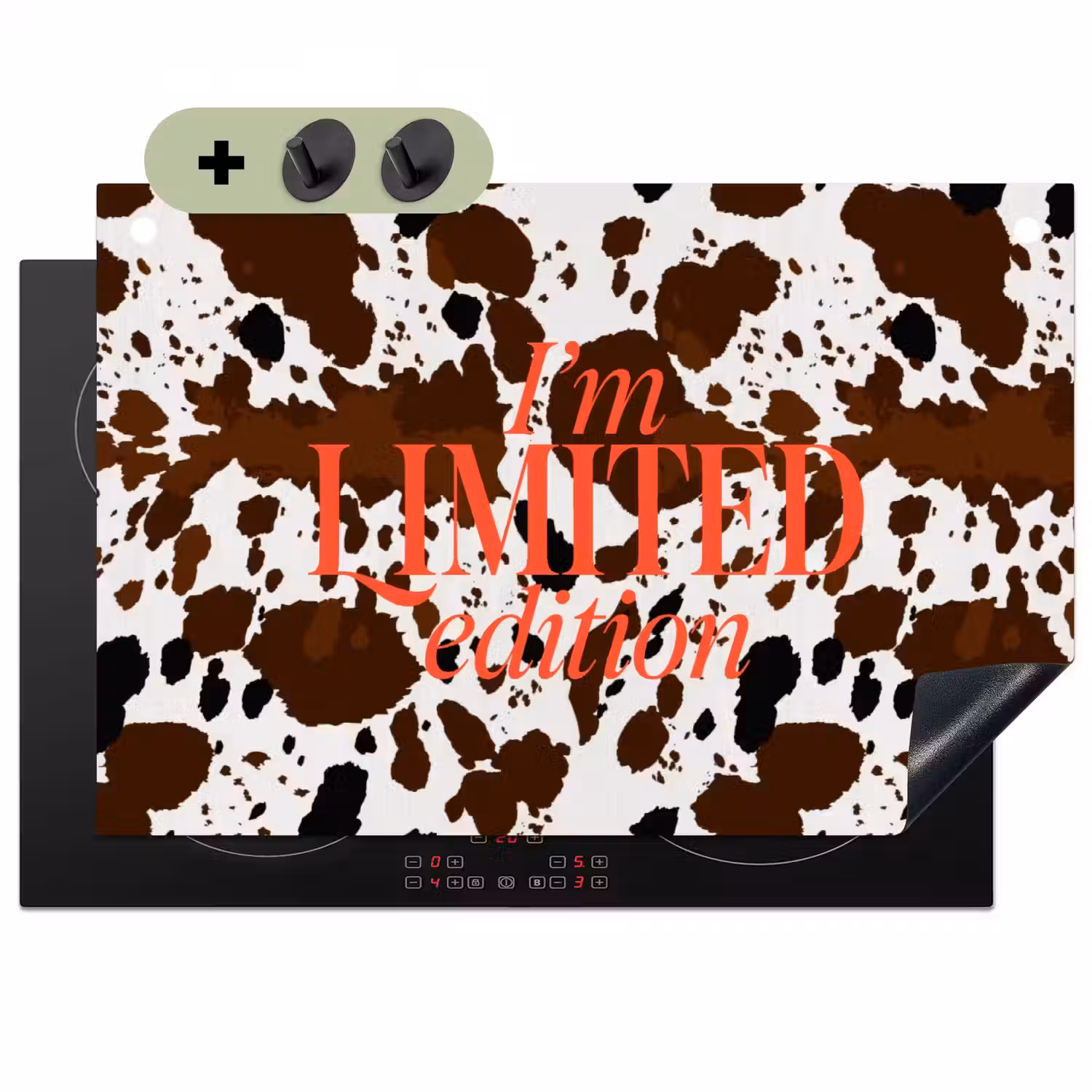 Koeienprint - Limited edition - Rood Inductie beschemer met haakjes klein -3d