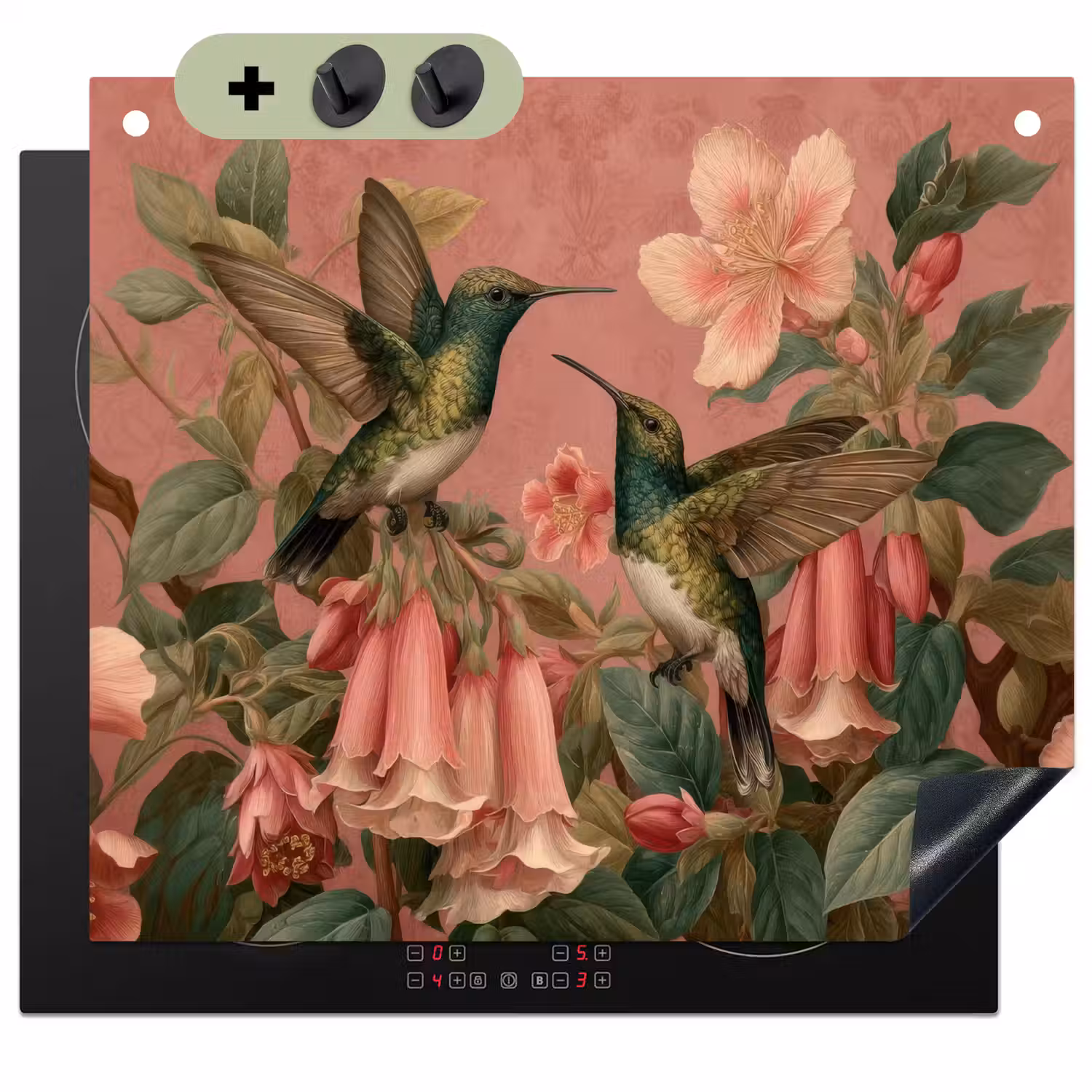 Kolibries - Bloemen - Groen - Roze Inductie beschemer met haakjes middel -3d