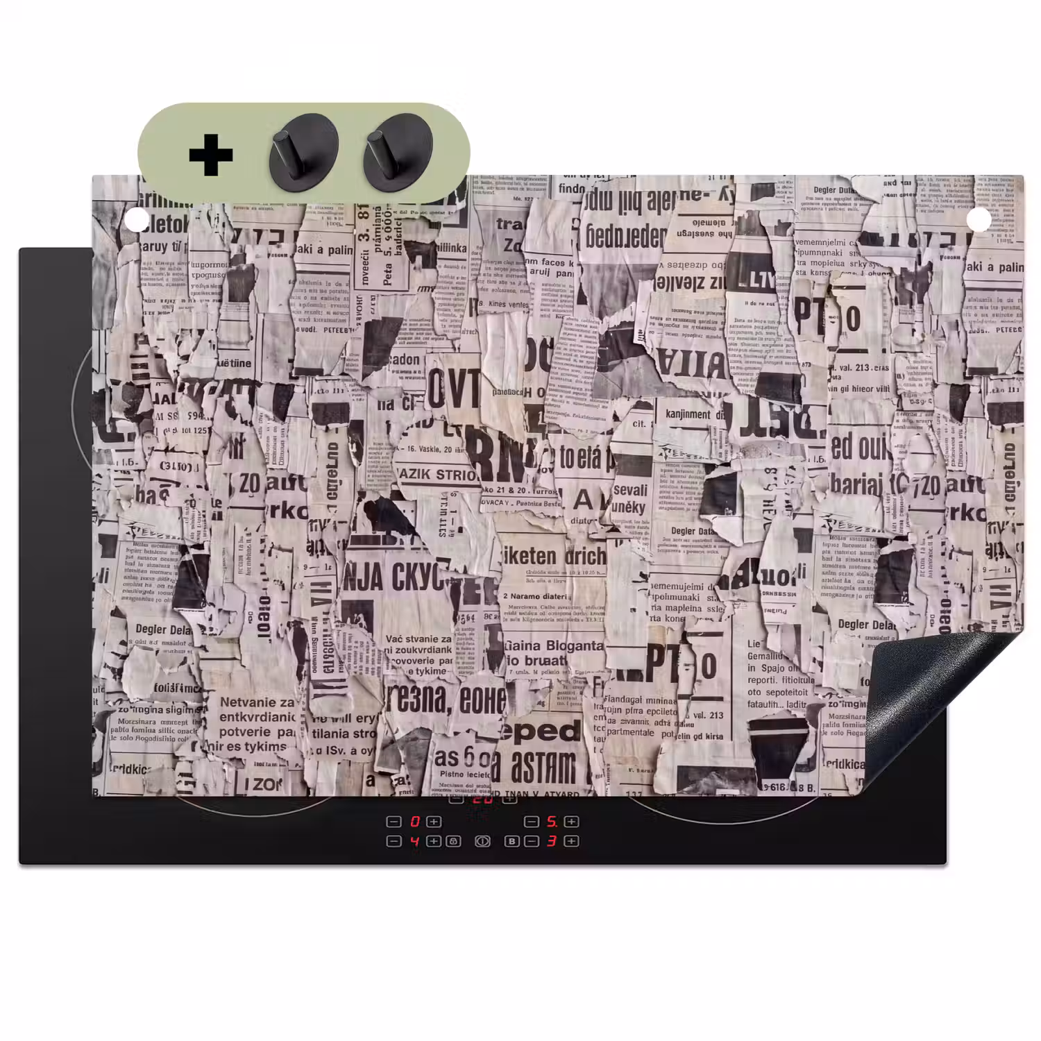 Krant - Gescheurd - Textuur - Abstract - Zwart-wit Inductie beschemer met haakjes klein -3d
