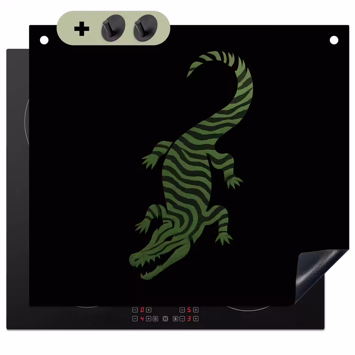 Krokodil - Groen - Tijgerachtig - Strepen Inductie beschemer met haakjes middel -3d