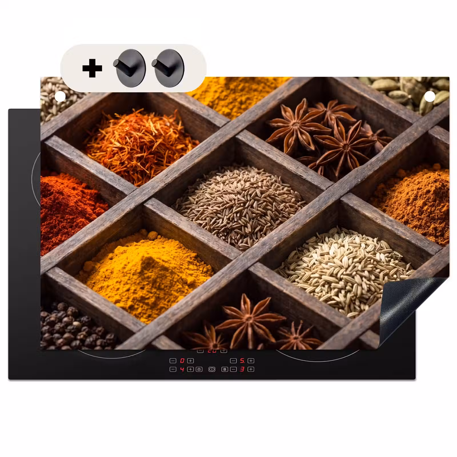 Inductiebeschermer & spatscherm (2in1) - Kruiden - Houten - Eten — 1