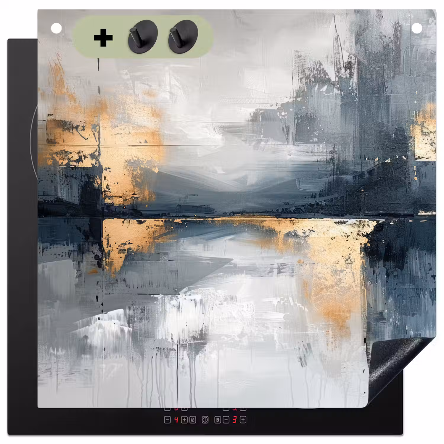 Kunst - Grijs - Goud - Abstract Inductie beschemer met haakjes middel -3d