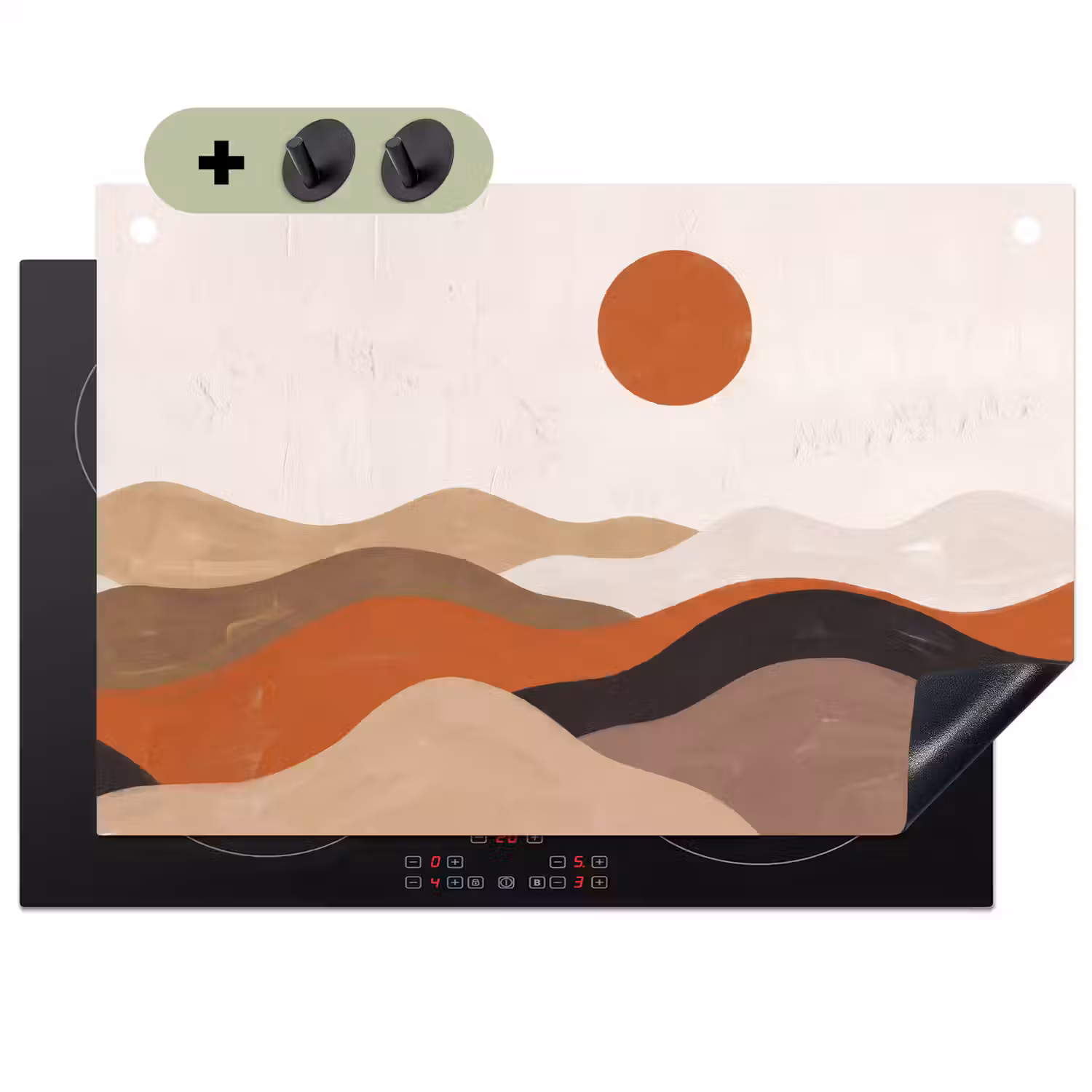 Landschap - Heuvels - Zon - Abstract - Oranje Inductie beschemer met haakjes klein -3d