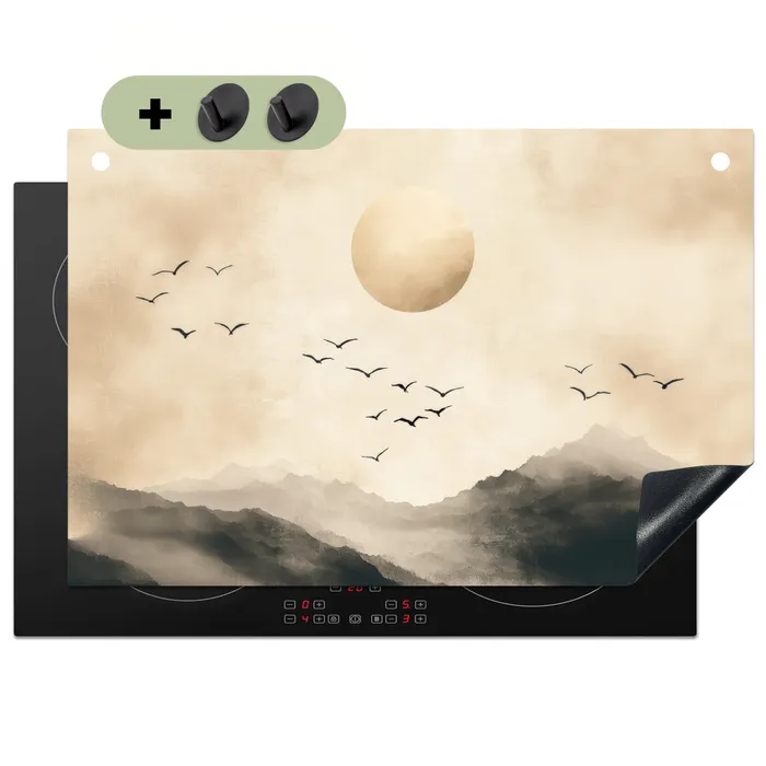 Landschap - Japandi - vogel Inductie beschemer met haakjes klein -3d