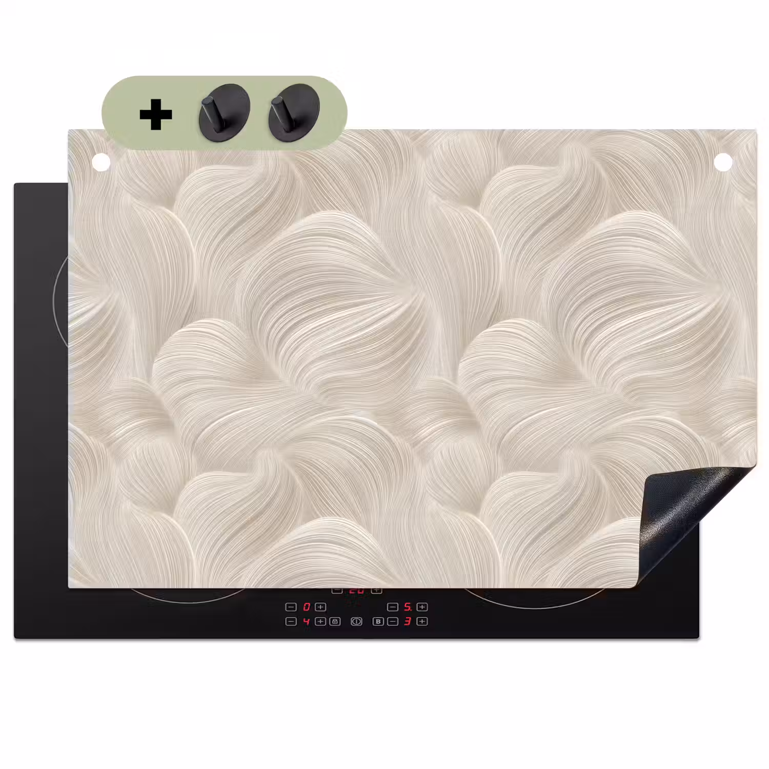 Lijnen - Waaier - Beige Inductie beschemer met haakjes klein 777 -3d