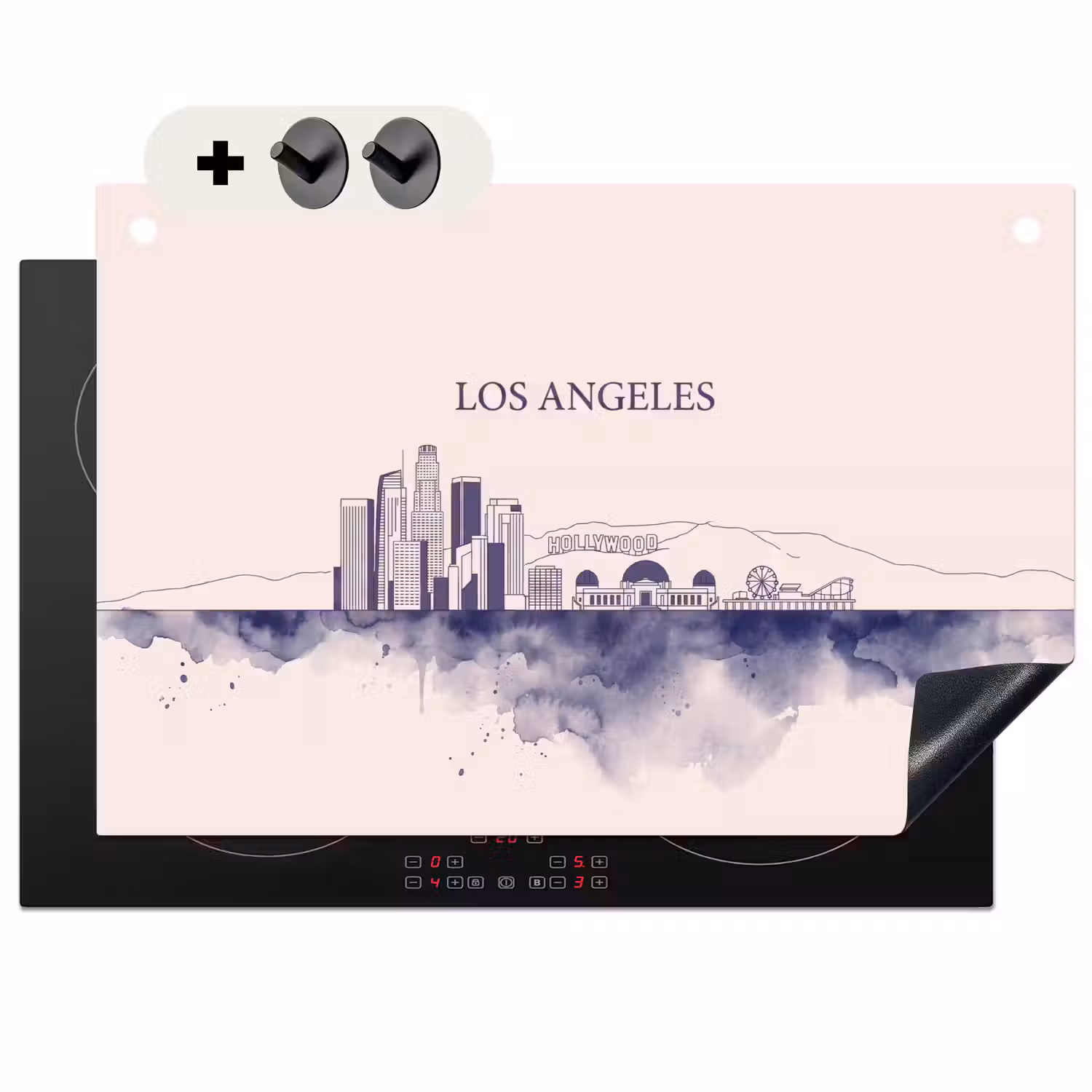 Los Angeles - Skyline - Architectuur - Aquarel - Blauw Inductie beschemer met haakjes klein -3d