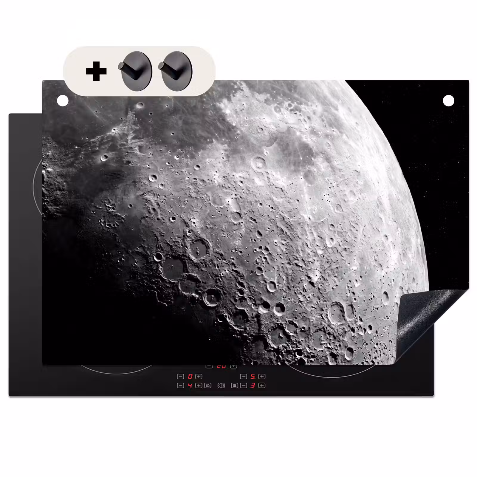 Inductiebeschermer & spatscherm (2in1) - Maan - Kraters - Ruimte - Maan - Kraters - Ruimte Inductie beschemer met haakjes klein