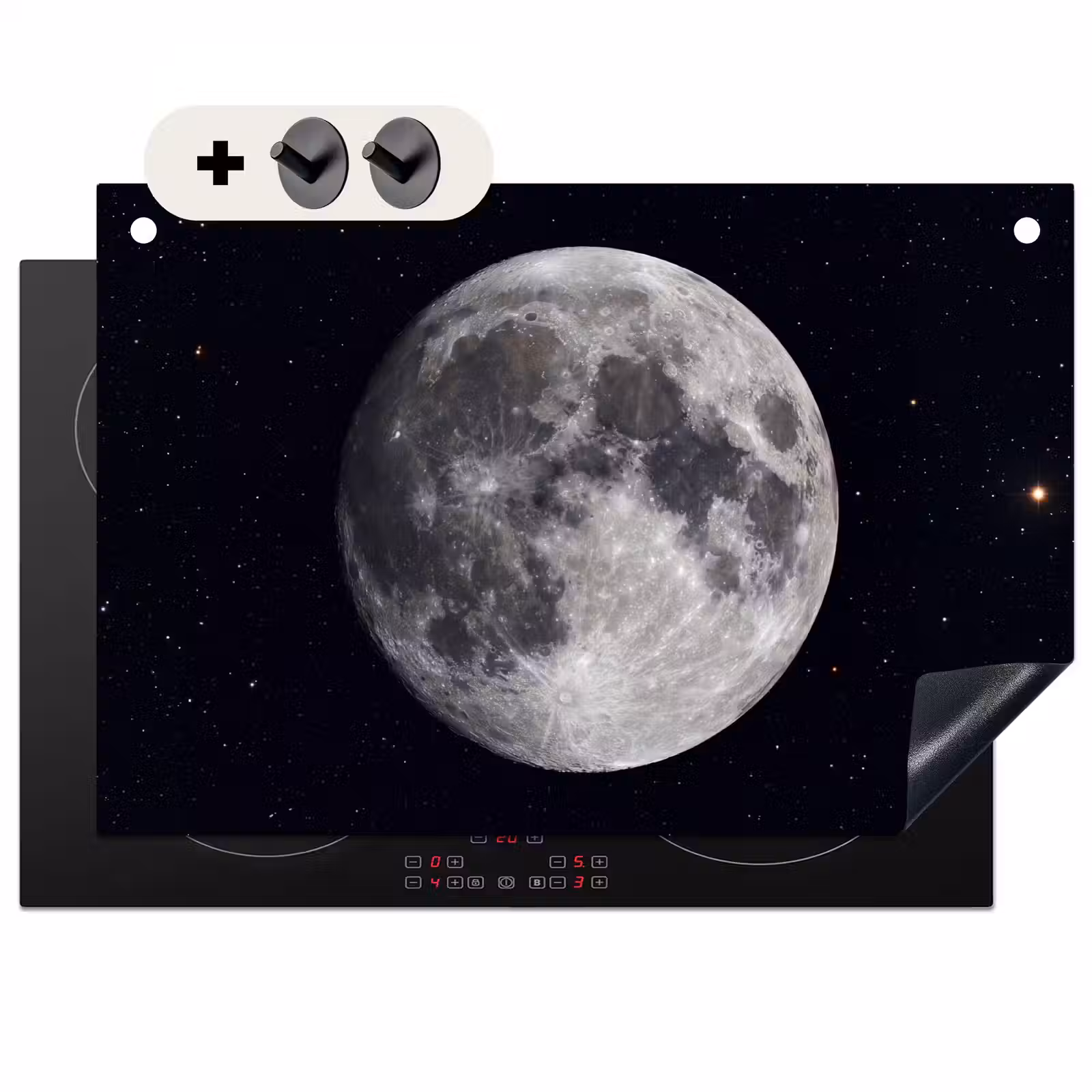 Inductiebeschermer & spatscherm (2in1) - Maan - Sterren - Ruimte - Maan - Sterren - Ruimte Inductie beschemer met haakjes klein