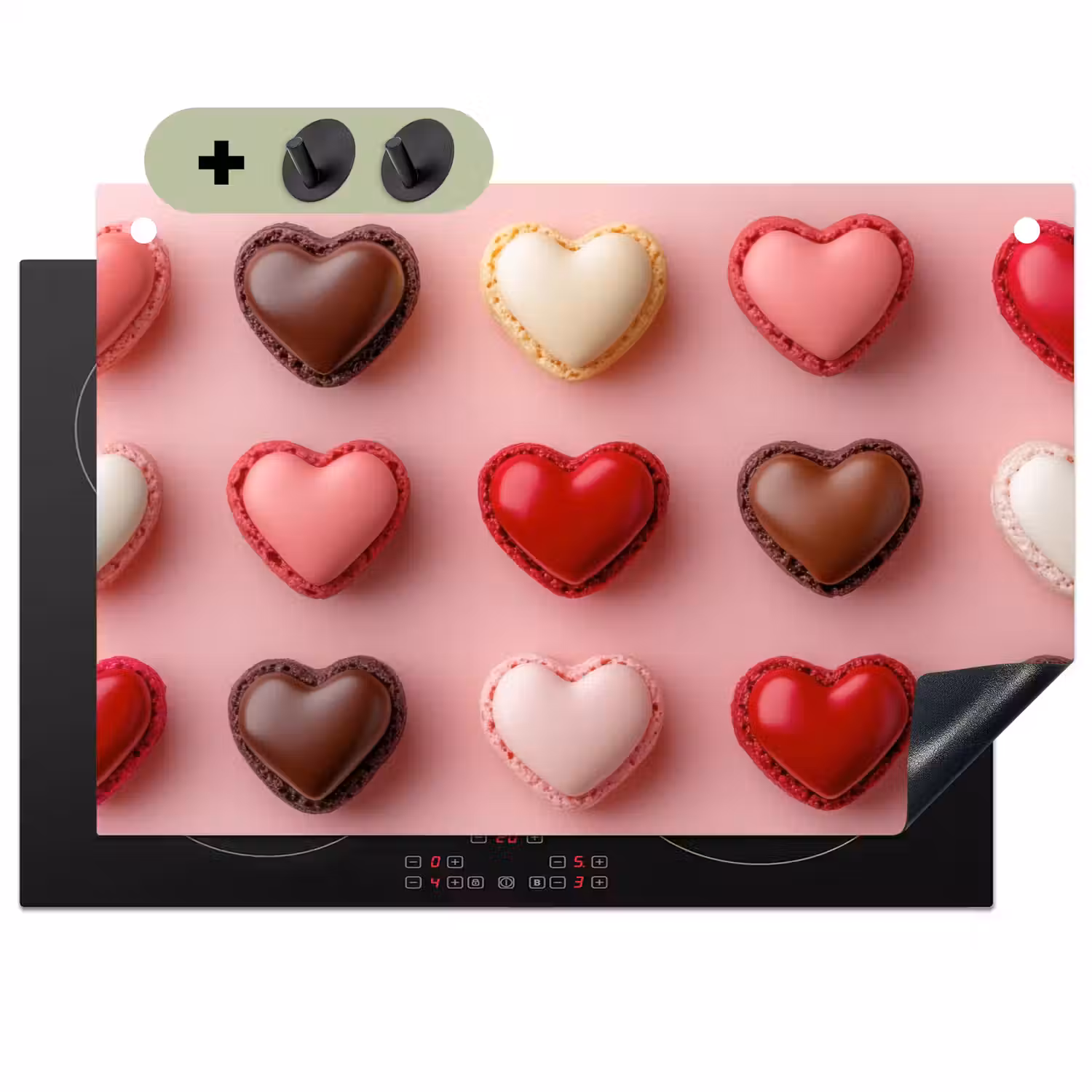 Macarons - Hartjes - Kleurrijk - Roze Inductie beschemer met haakjes klein -3d