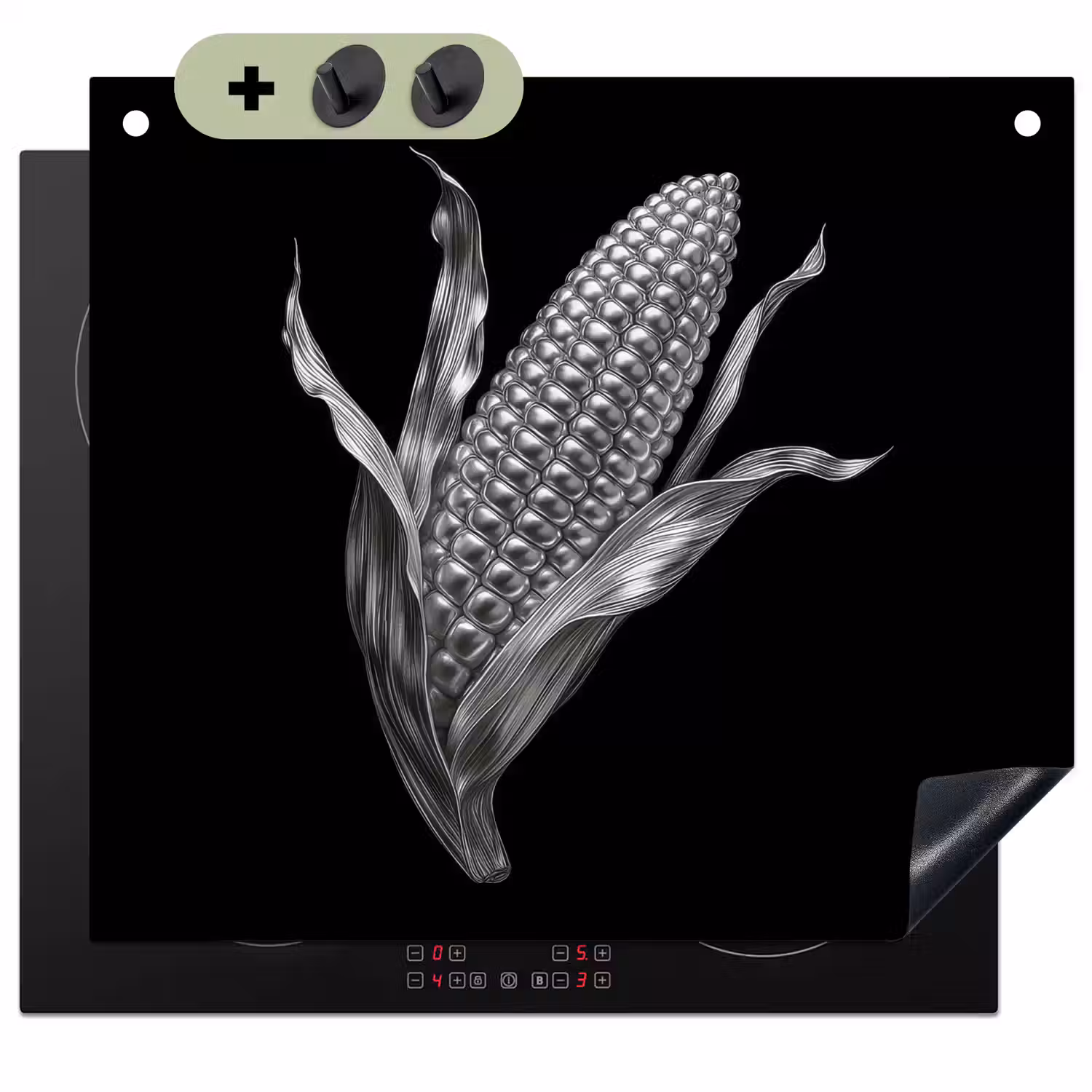 Maïskolf - Glanzend metaal - Elegant Inductie beschemer met haakjes middel -3d