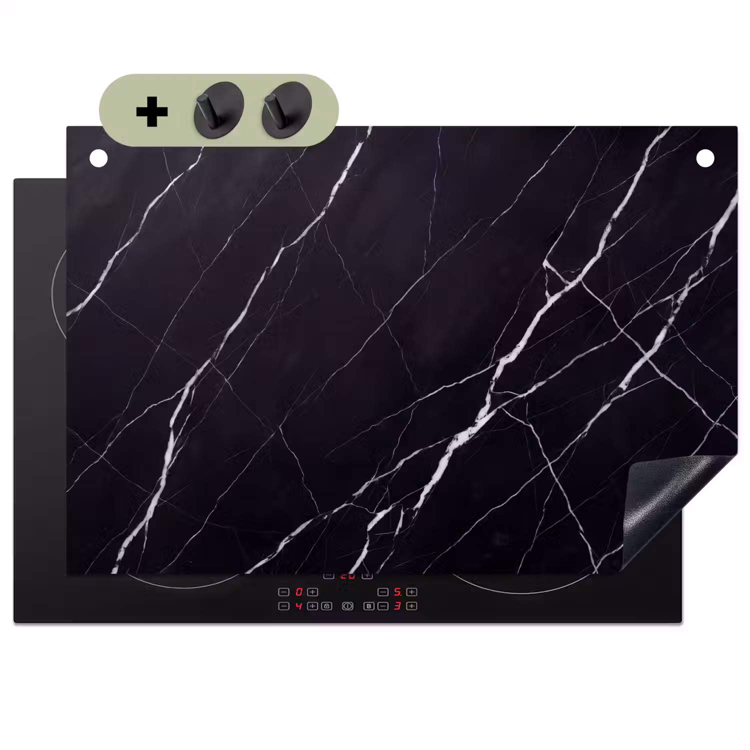 Marmer - Patroon - Abstract - Modern - Zwart Inductie beschemer met haakjes klein -3d