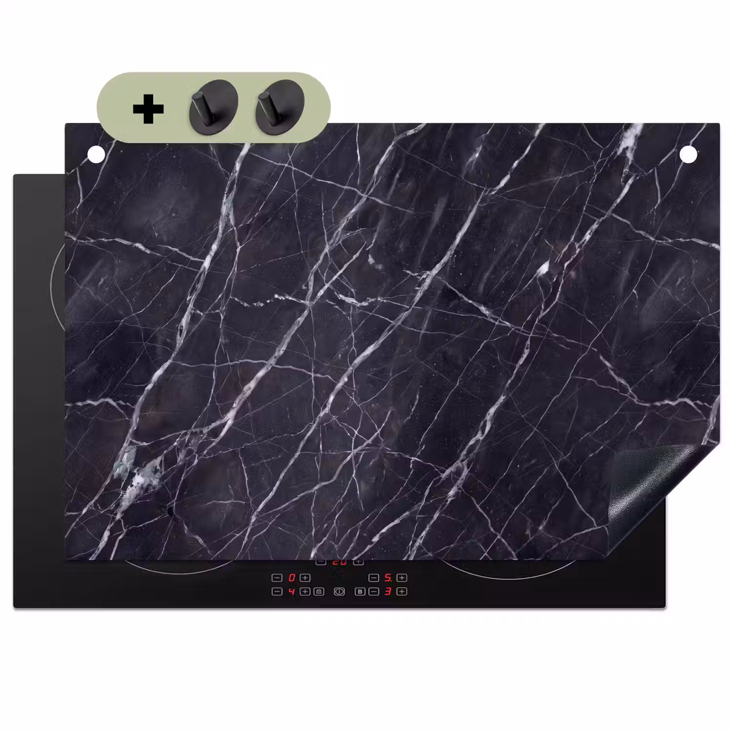 Marmer - Patroon - Modern - Zwart - Wit Inductie beschemer met haakjes klein -3d