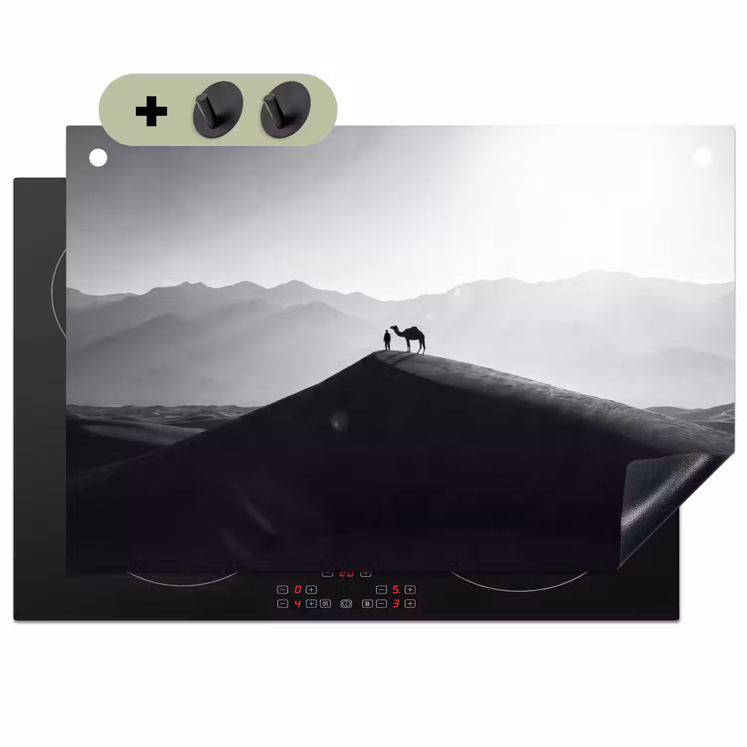 Mens - Kameel - Zandduin - Natuur - Monochroom Inductie beschemer met haakjes klein -3d