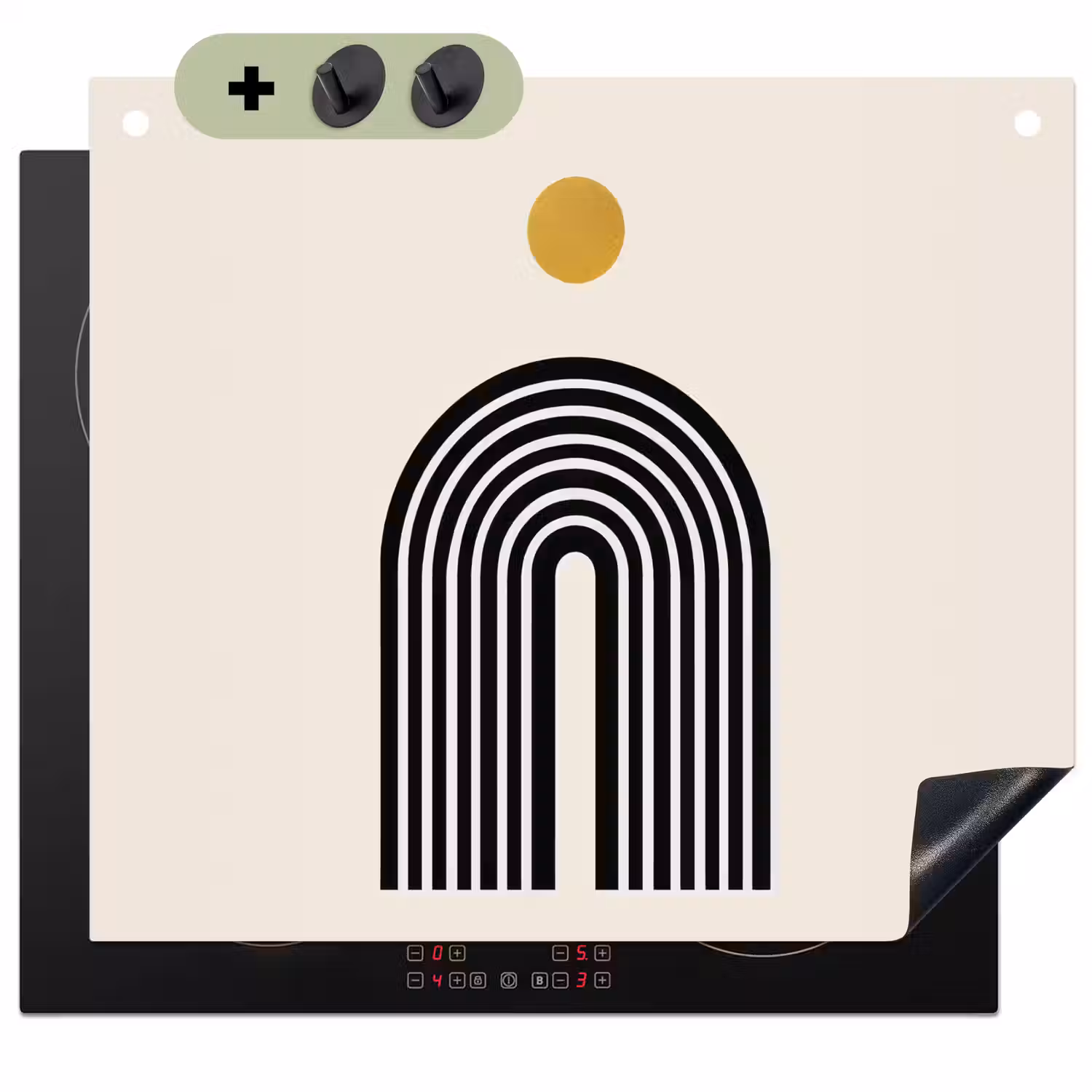 Minimalistisch - Zwarte boog - Gouden cirkel Inductie beschemer met haakjes middel -3d