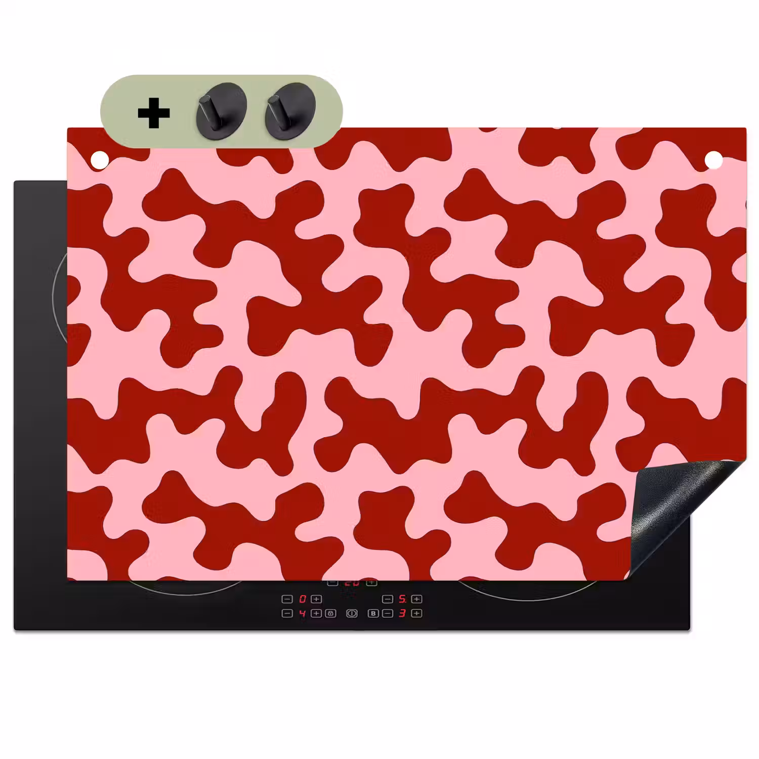 Modern - Abstract - Rood Inductie beschemer met haakjes klein 777 -3d