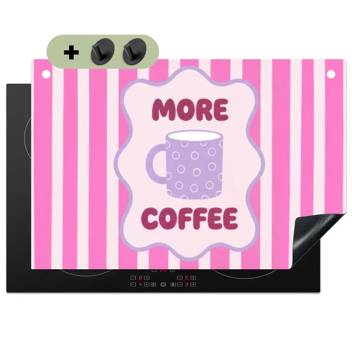 More coffee - Roze - Paars - Strepen - Mok Inductie beschemer met haakjes klein -3d