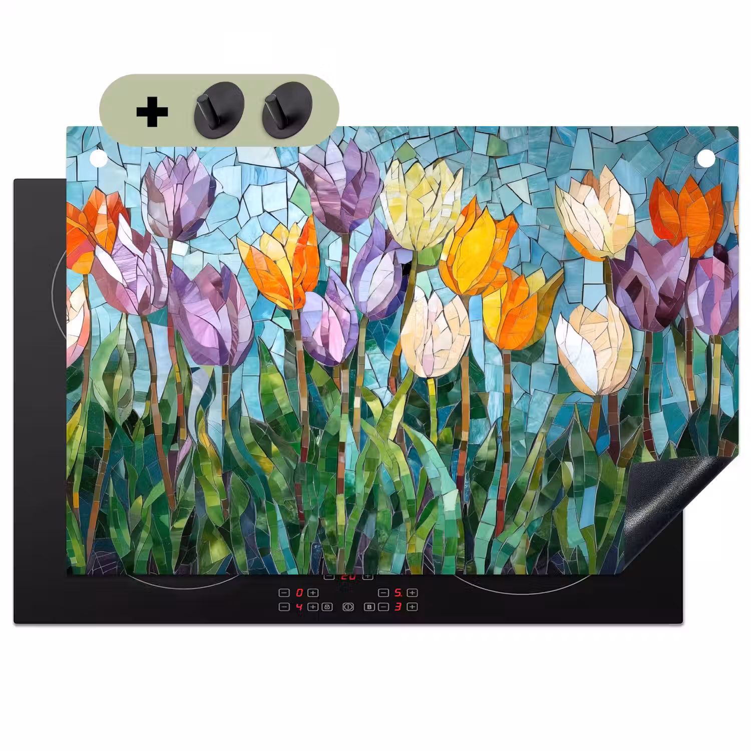 Mozaïek - Veld - Tulpen - Kleurrijk Inductie beschemer met haakjes klein -3d