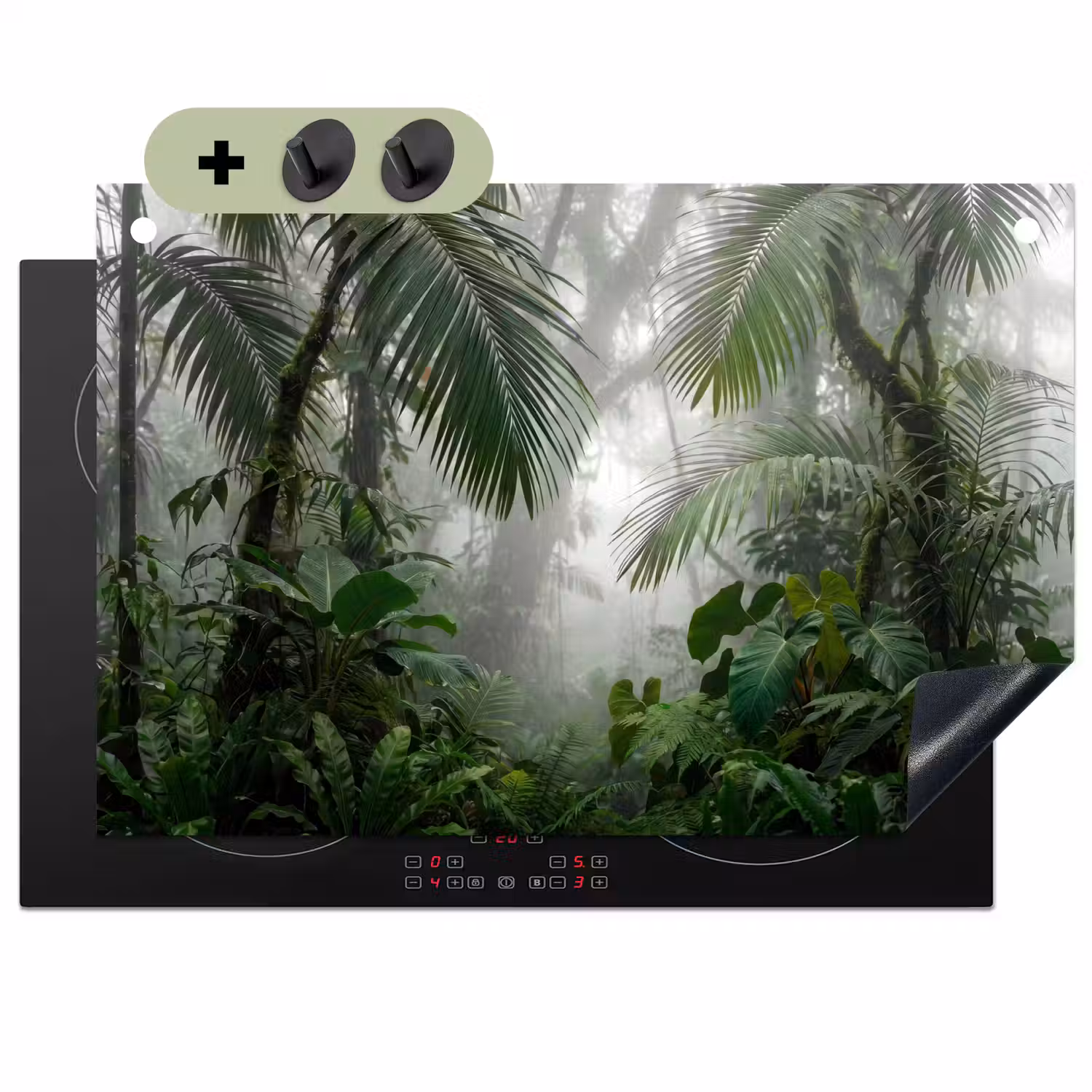 Natuur - Jungle - Mist - Tropisch - Groen Inductie beschemer met haakjes klein -3d