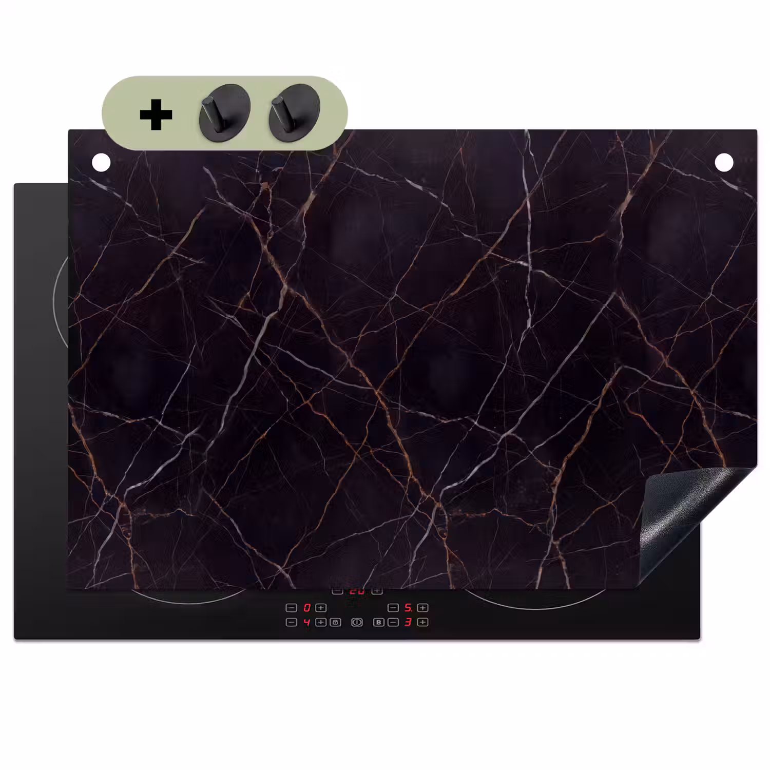 Natuursteen - Marmerpatroon - Abstract - Modern - Zwart - Goud Inductie beschemer met haakjes klein -3d