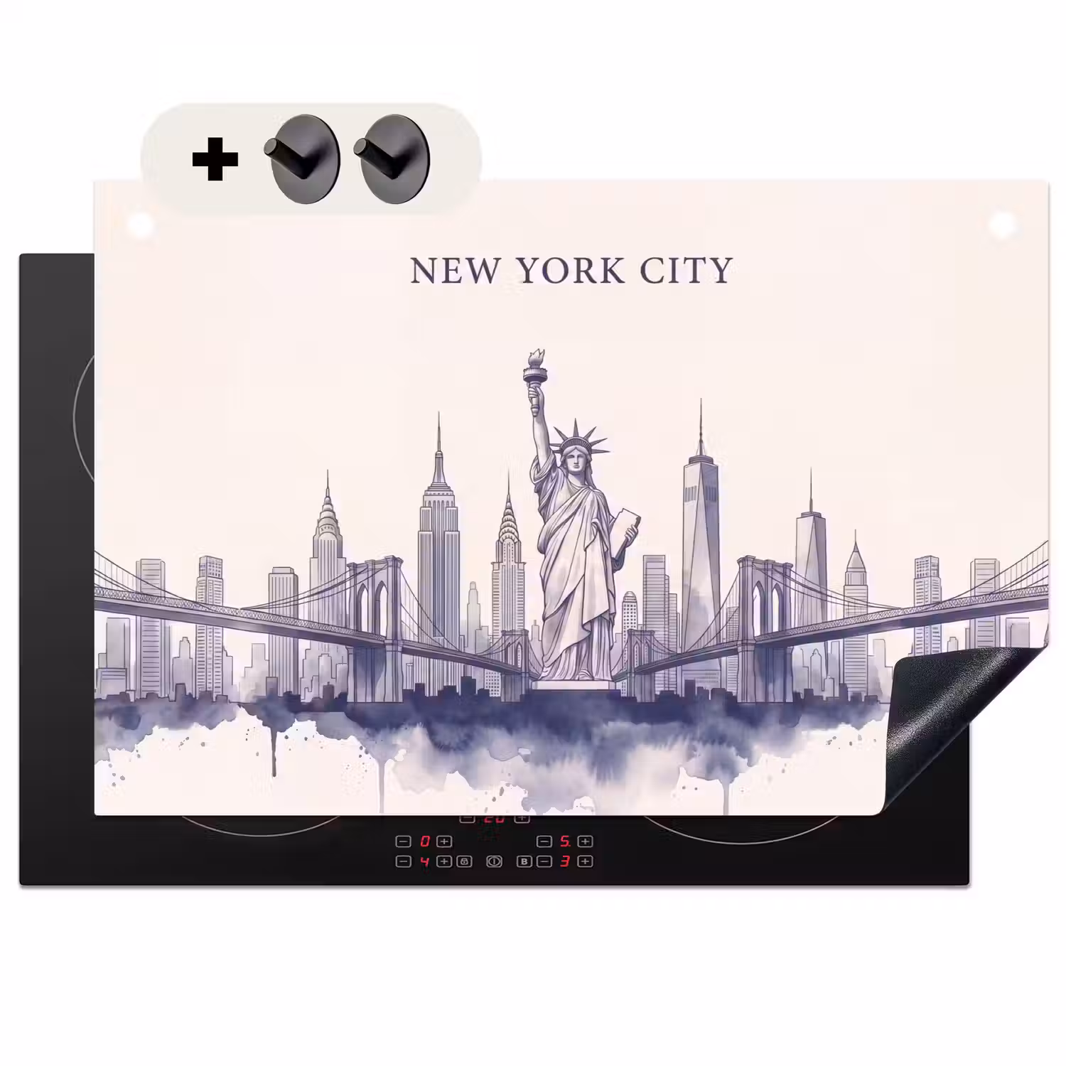 New York - Vrijheidsbeeld - Skyline - Illustratie - Blauw Inductie beschemer met haakjes klein -3d