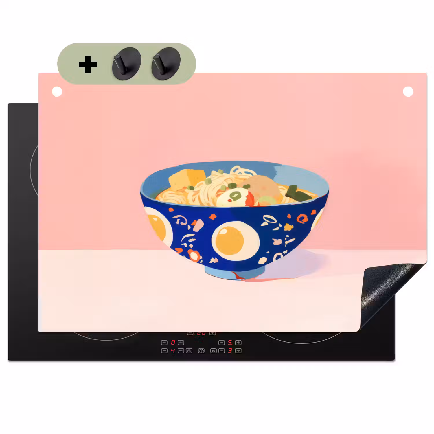 Noodles - Kom - Blauw - Illustratie Inductie beschemer met haakjes klein -3d