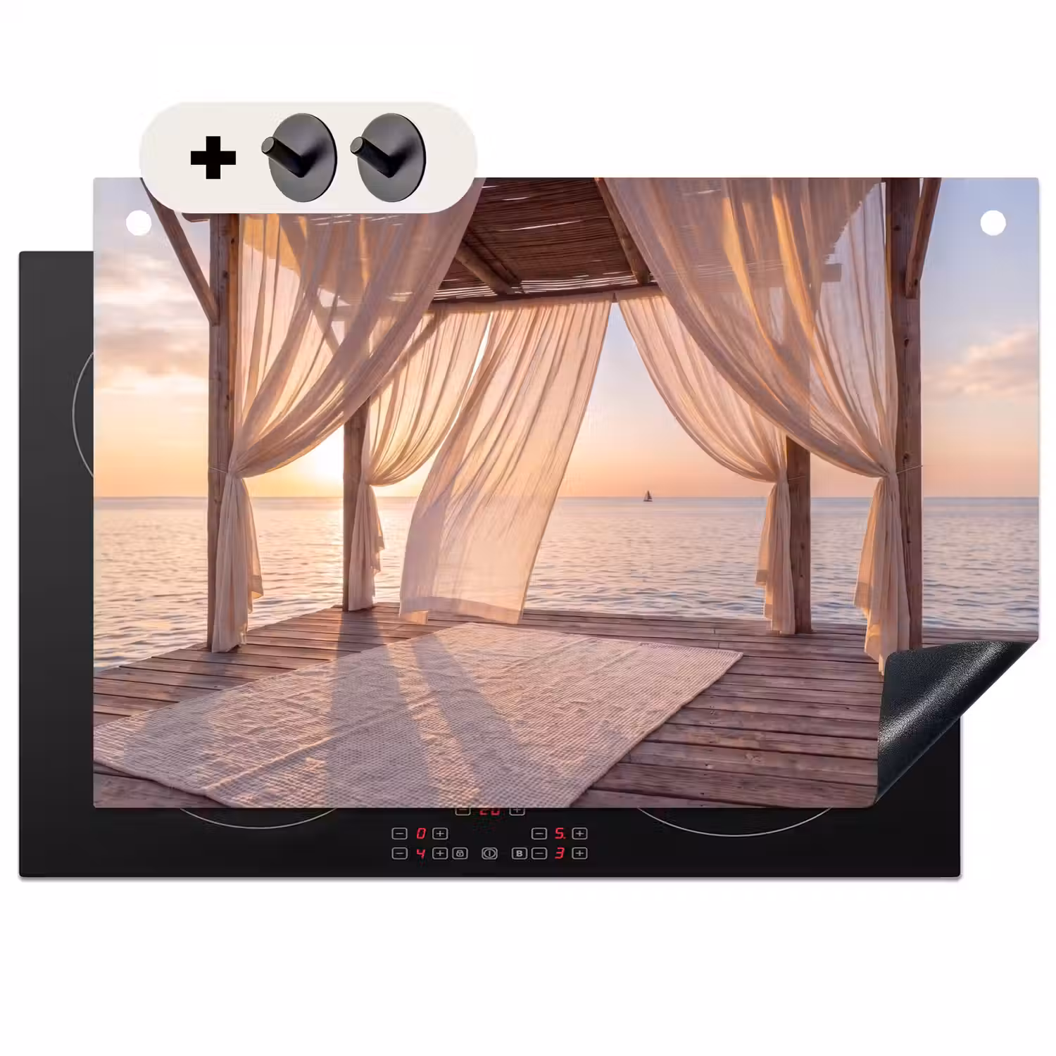 Overkapping - Zee - Zonsondergang - Vakantie - Rust Inductie beschemer met haakjes klein -3d