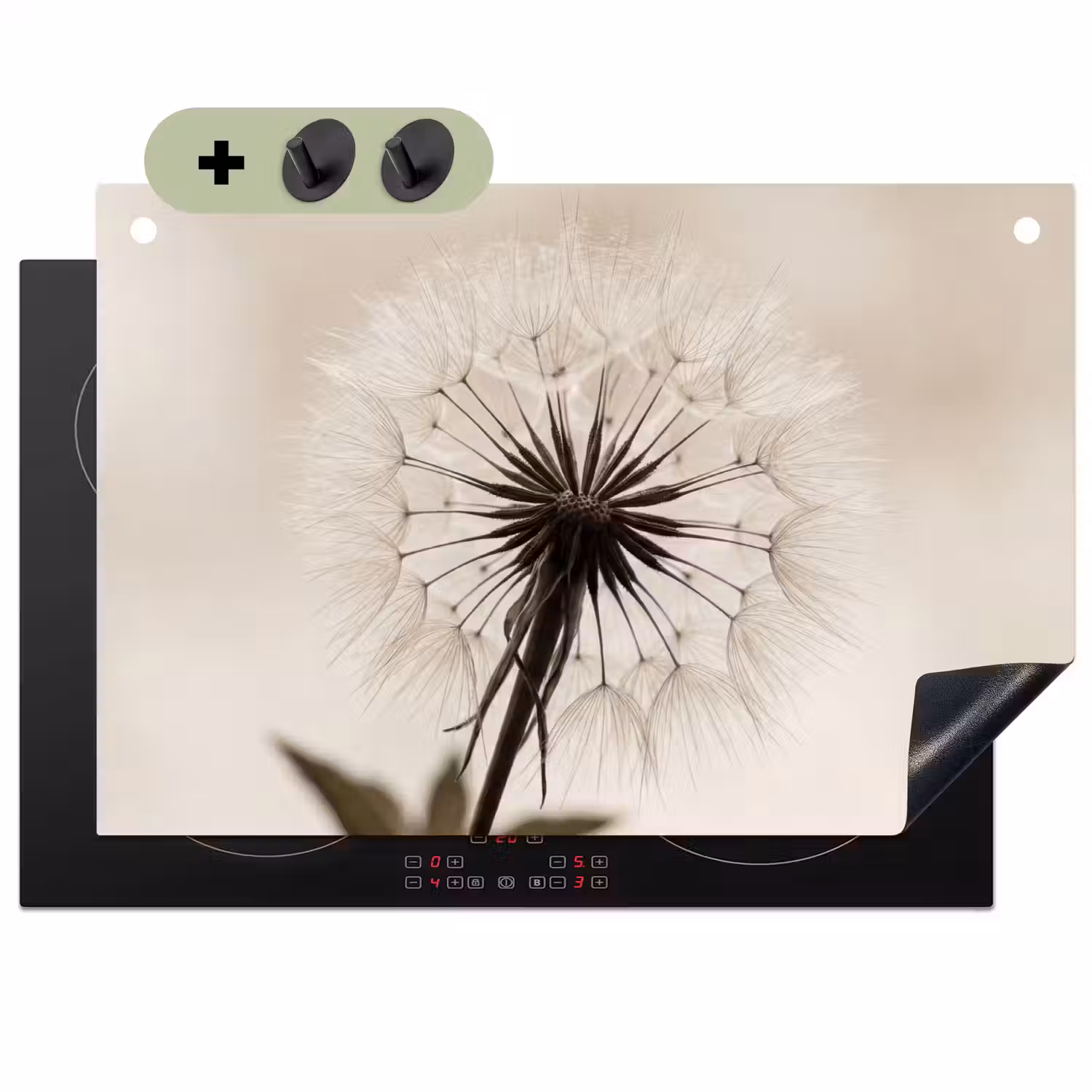 Paardenbloem - Minimalistisch - Wit Inductie beschemer met haakjes klein -3d