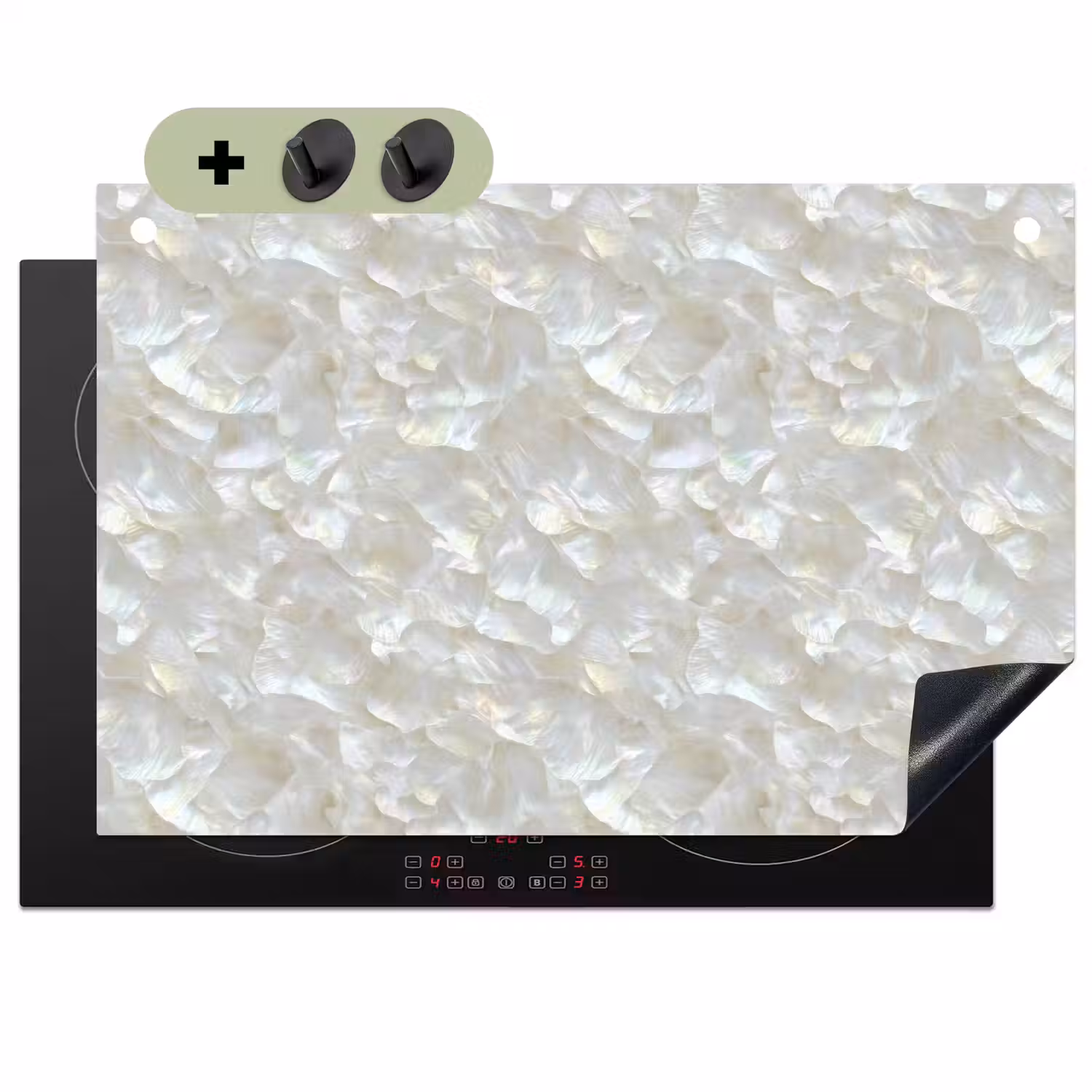 Parelmoerglans - Wit - Schelp Inductie beschemer met haakjes klein 777 -3d