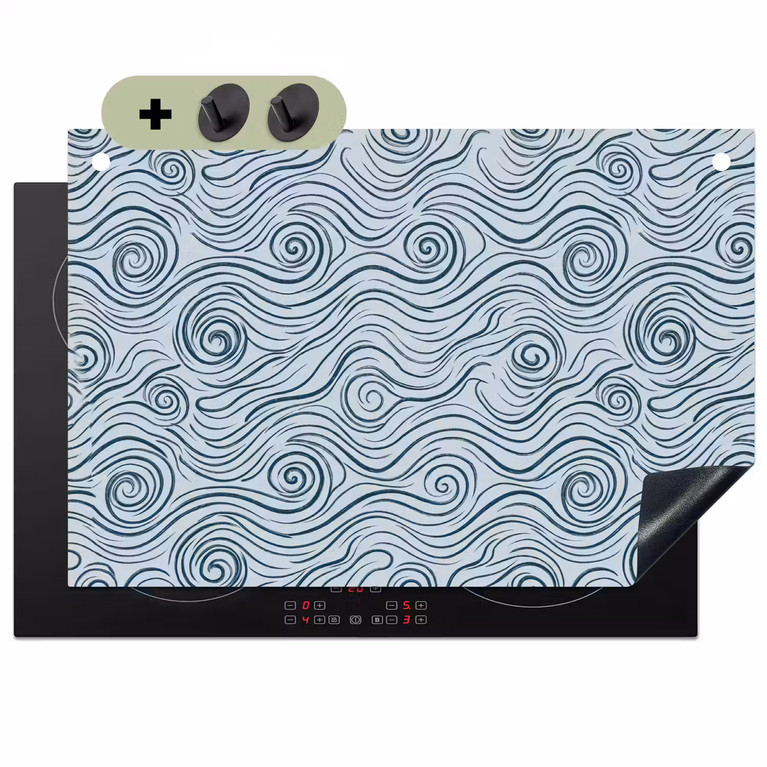 Patroon - Golven - Abstract - Modern - Blauw Inductie beschemer met haakjes klein -3d